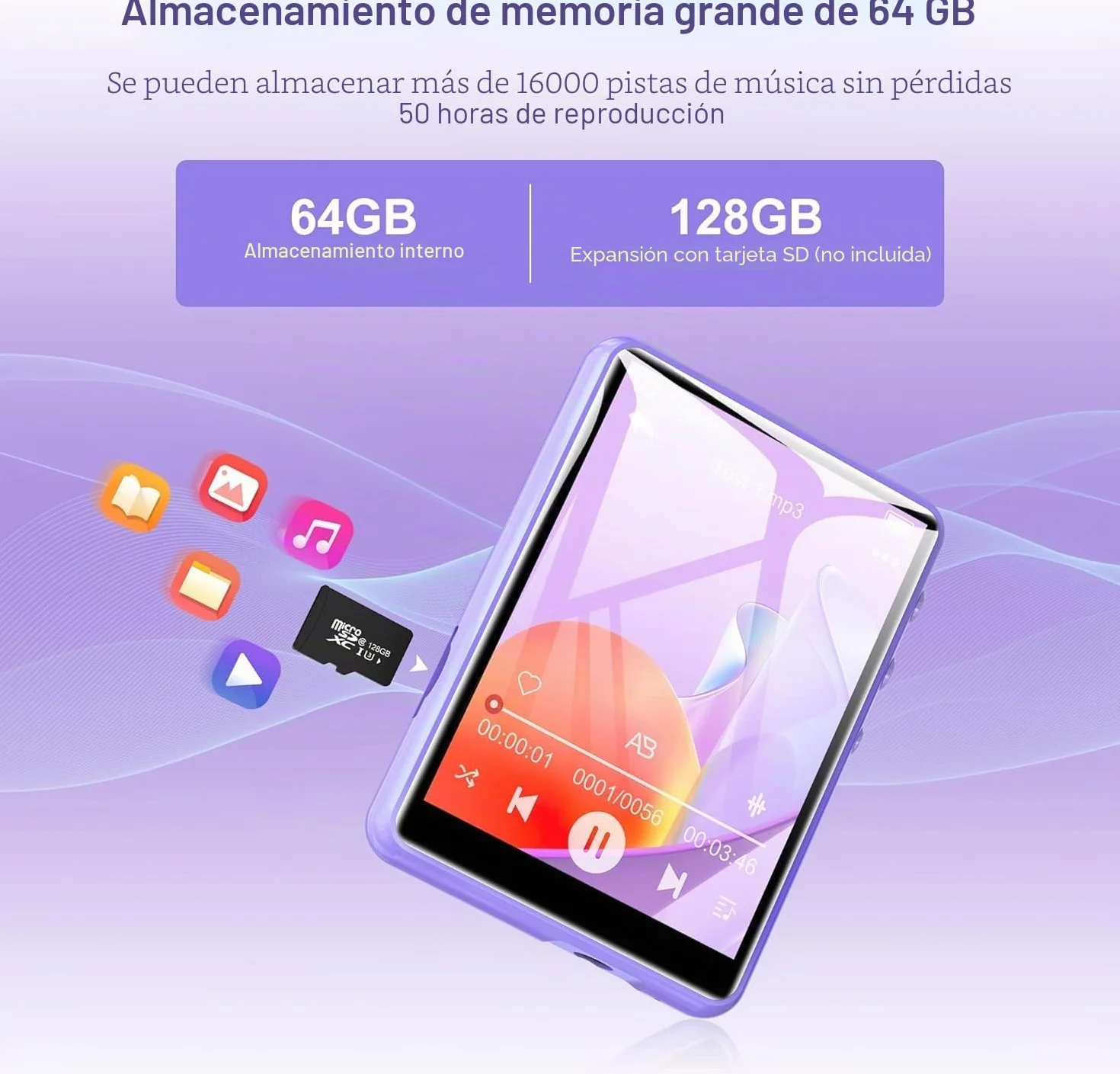 SWOFY Reproductor MP3 Bluetooth 5.3 64 GB Hi-Fi con Pantalla Táctil 2.4 Pulgadas