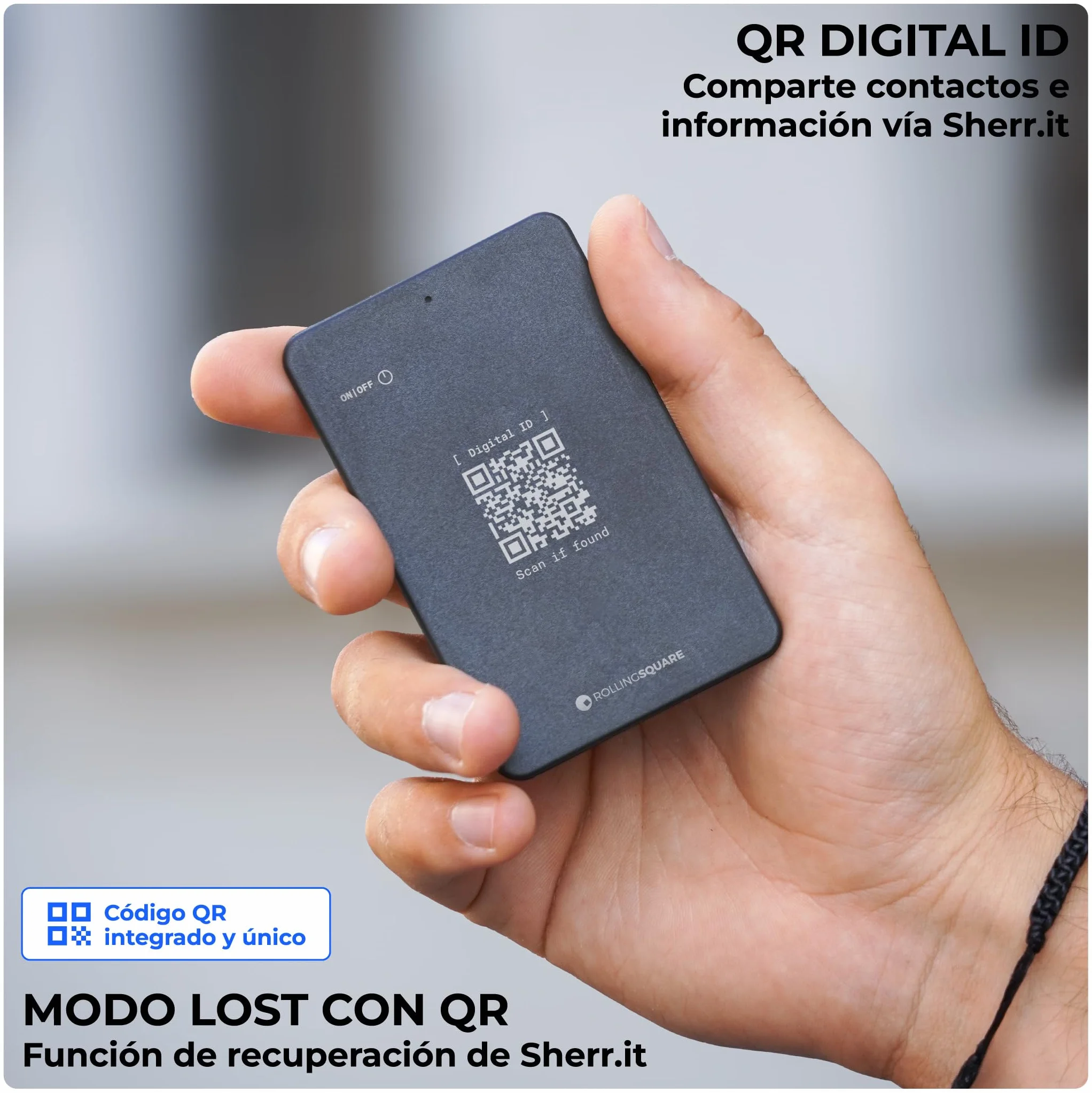 Rolling Square AirCard Dual - Tag Localizador Android y Apple Compatible con Apple iOS Find My y Google Android Find Hub, Carga Inalámbrica Tarjeta Antiextravío, Smart Tag Buscador de Cartera, Negro