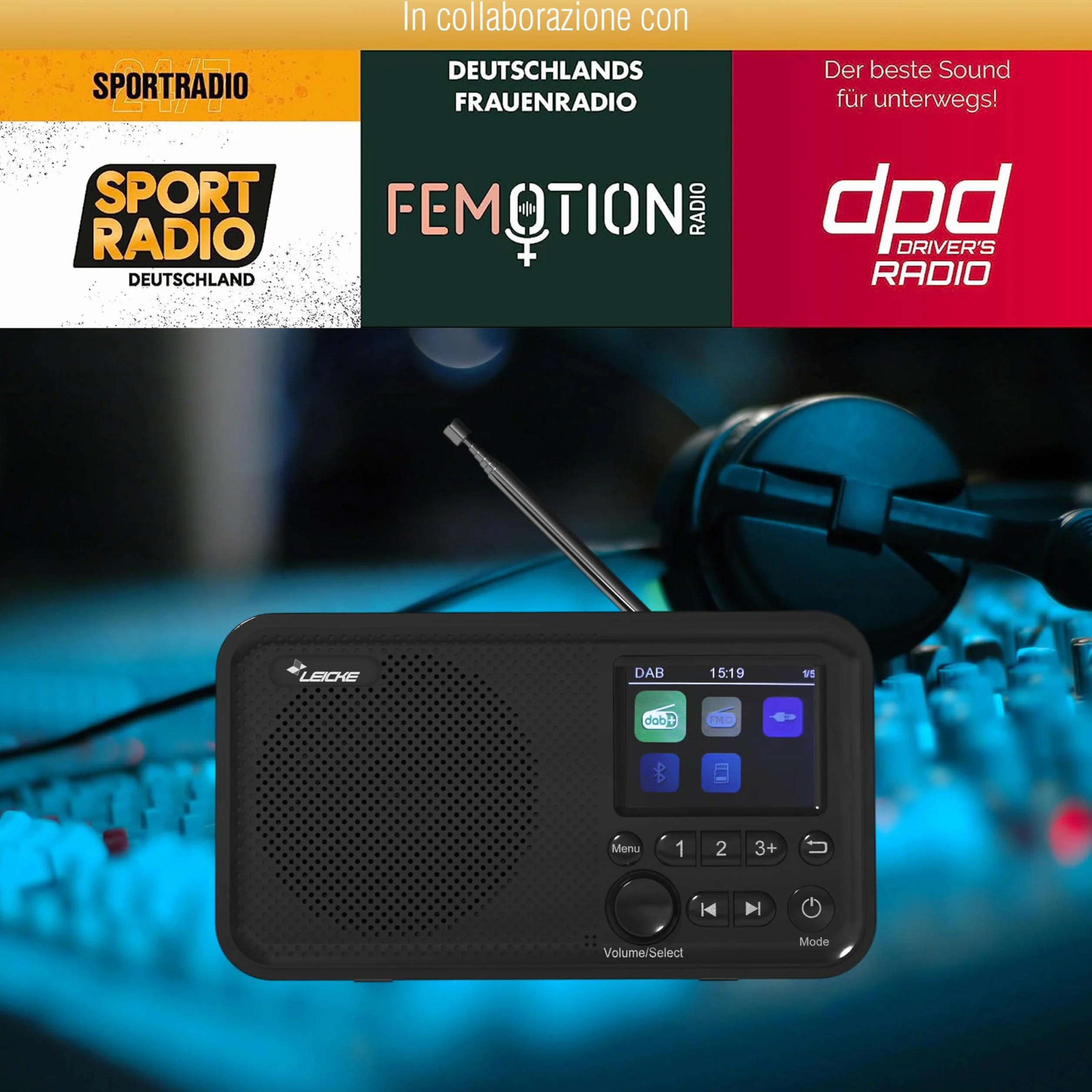 LEICKE Radio portátil Dab+ Bluetooth 5.0 FM Pantalla 2,4 Pulgadas Cocina Cable batería 4000 mAh MicroSD Alarma