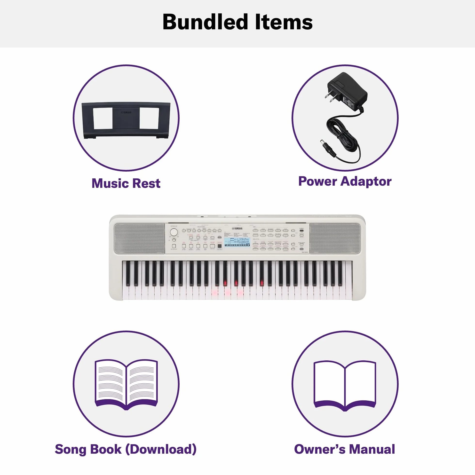 Yamaha EZ-310 Teclado portátil, cómoda función de luces guía y 61 teclas sensibles a la pulsación con polifonía de 48 notas, incluye 2 clases online con un profesor de Yamaha Music School