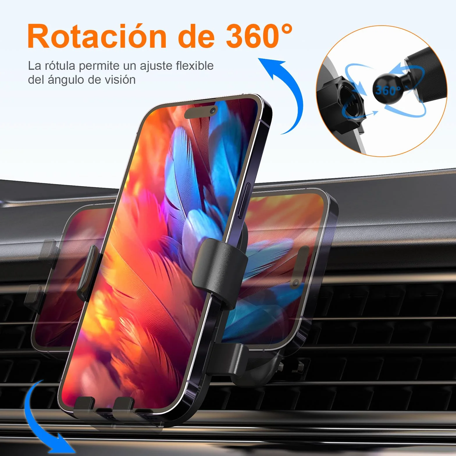 GRIFEMA Soporte Móvil Coche Rejilla Ventilación Cierre Automático Rotación 360° Compatible 4,7-7 Pulgadas