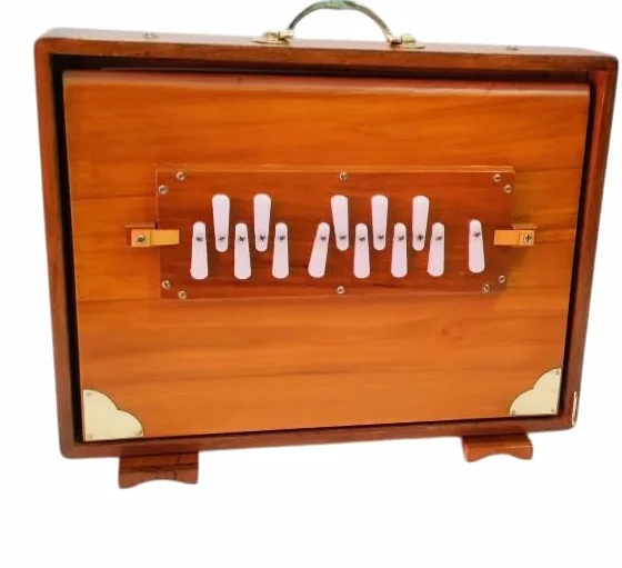 Shruti Box, 16x12x3" Pure Teak wood with (Copper Tongue) and FOOT PEDAL, gig Bag, Natural Color, Musical Instrument Tuned 440Hz (432Hz on Requested)
