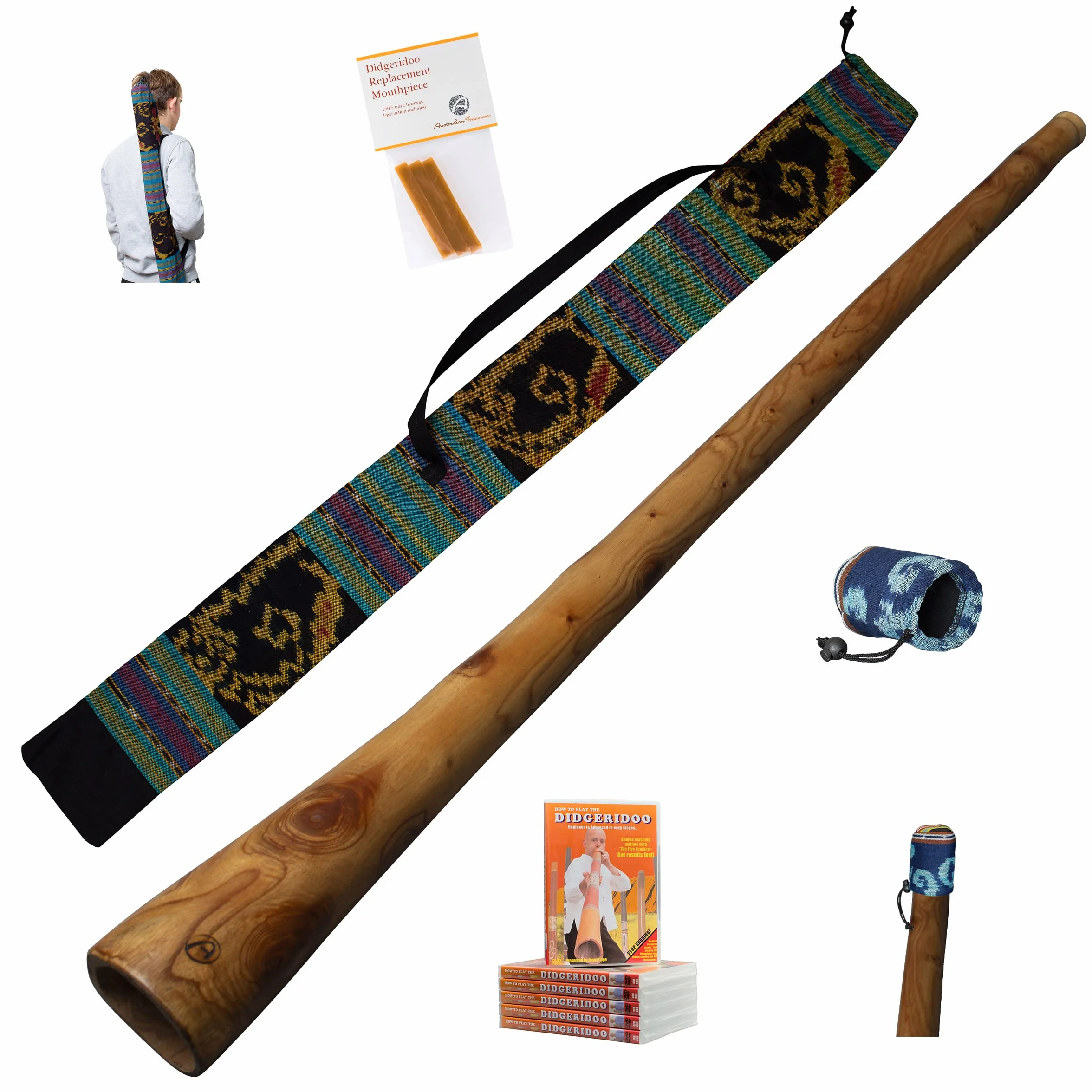 DIDGERIDOO: Caoba serie PRO 147cm incluyendo bolsa I-cat y protector de boquilla, DVD, cera de abeja