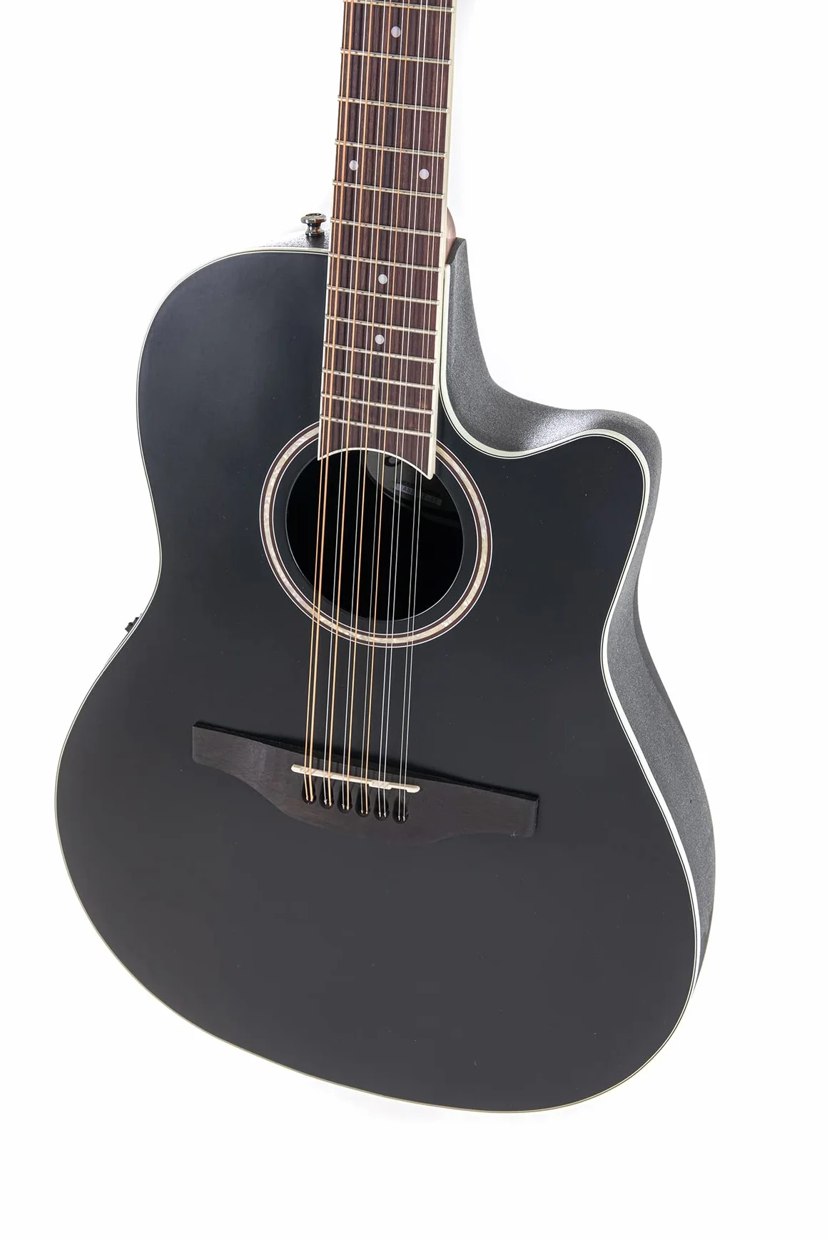Applause E-Guitarra acústica Traditional AB2412 Mid Cutaway 12-string - Cuerpo Roundback Lyrachord Mid-Depth - Preamplificador AP3TP - Tapa de abeto - Black Satin - AB2412-5S