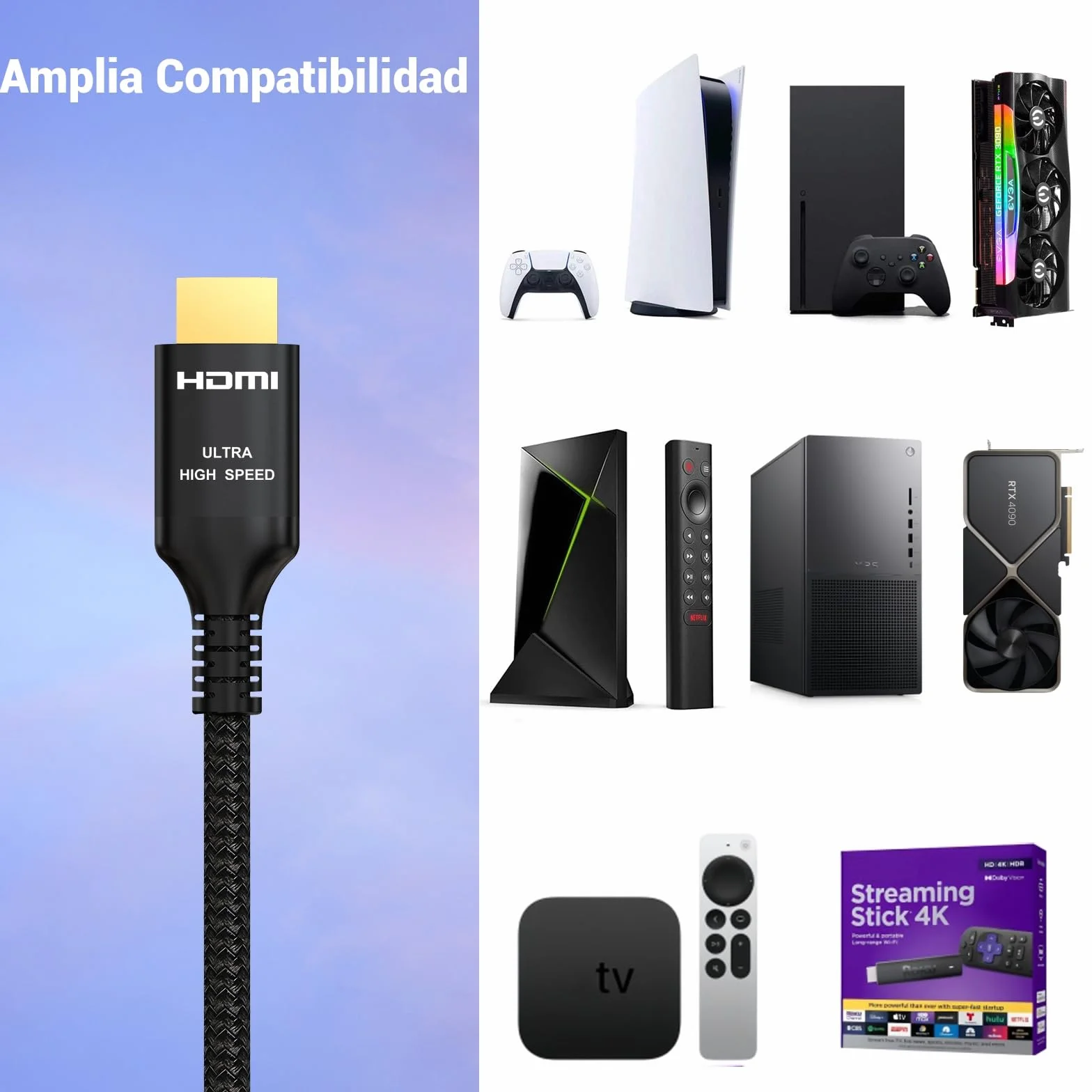 Cable HDMI 2.1 2 Metros 48Gbps Ultra Alta Velocidad 4K 240Hz 8K 60Hz 10K Aluminio HDCP 2.3 eARC HDR10+