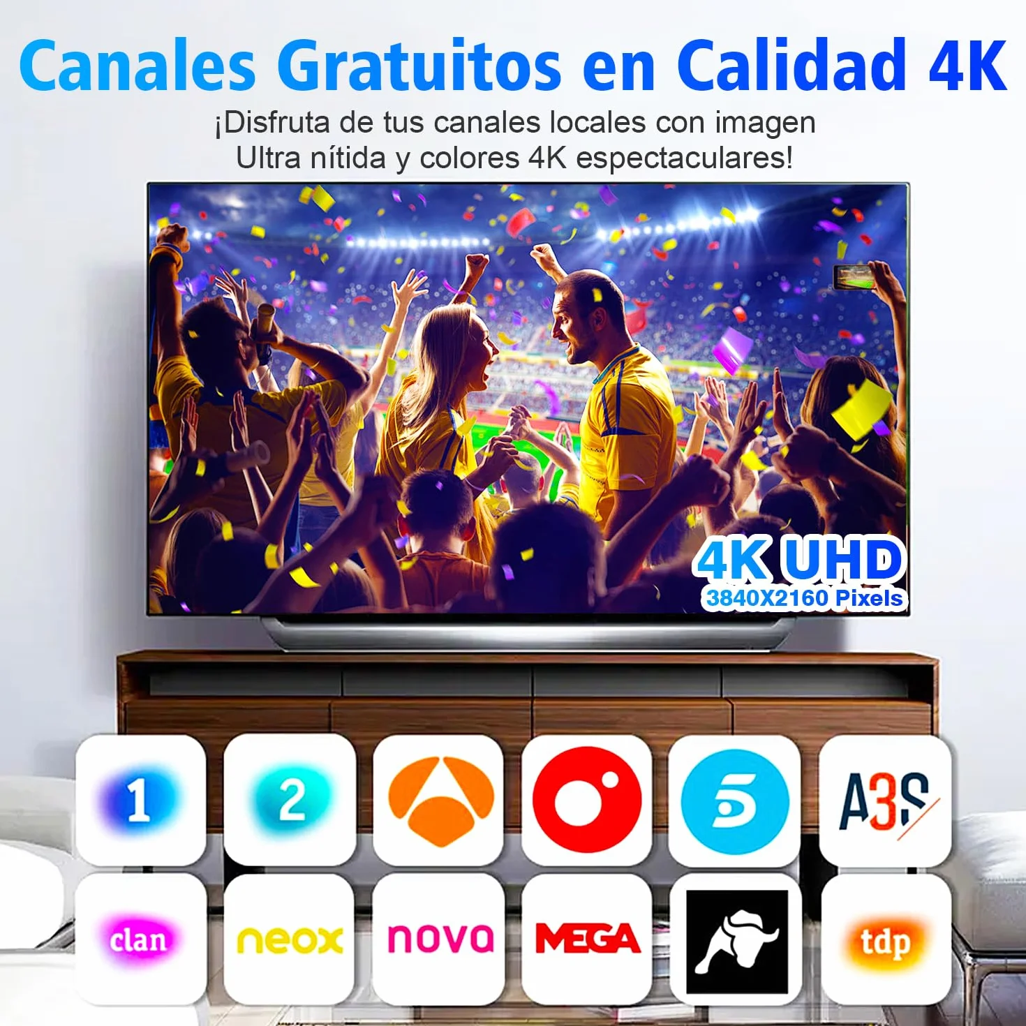 Antena TDT Exterior para Smart TV, Recepción UHF/VHF, DVB-T2/DVB-T, HD 4K/1080P, Resistente al Clima, Cable Coaxial 10m