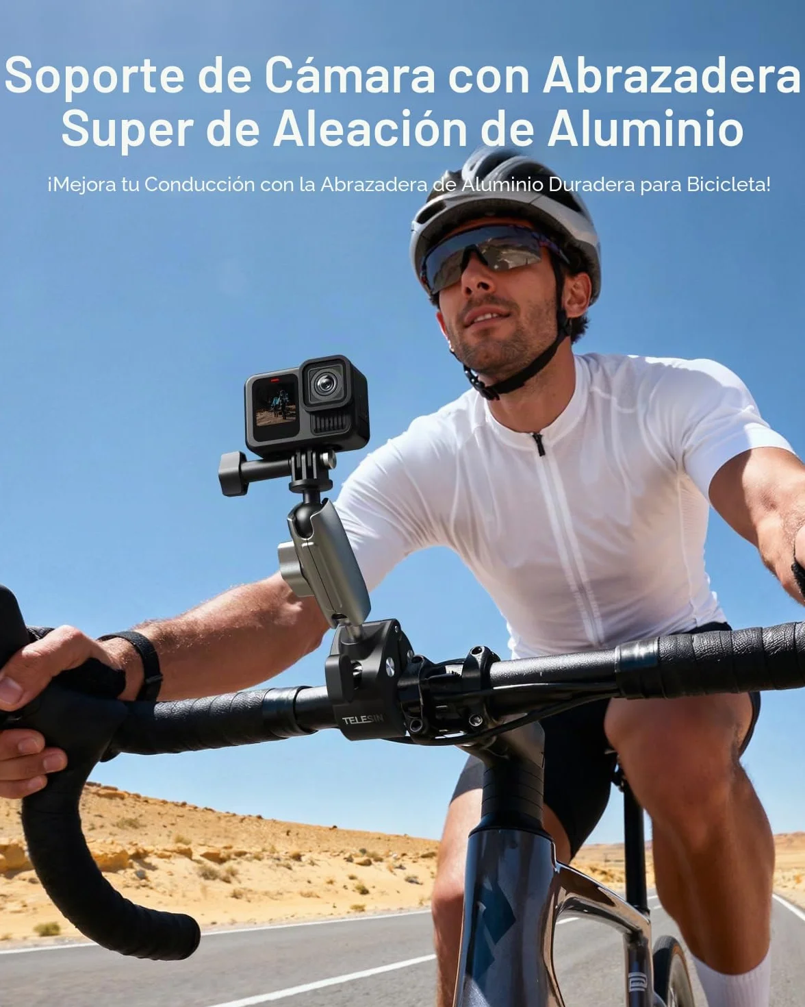 TELESIN Soporte de Moto/Bicicleta para DJI Osmo Action 6/5 Pro, Pocket 4/3, GoPro Hero 13/12/11/10, Insta360, Accesorio para Acción Cámara Aleación de Aluminio con Rotación 360° y Adaptador 1/4"-20 mm