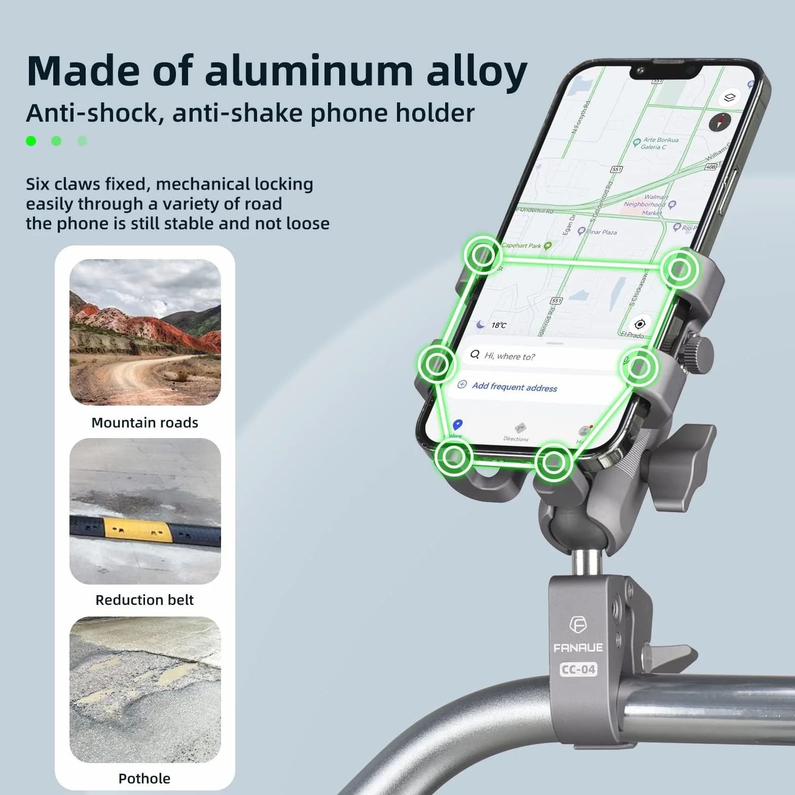 FANAUE Soporte para teléfono con Bola de 1 Pulgada, Compatible con Soportes RAM tamaño B, Brazo de Doble Enchufe y Soporte para teléfono Celular de Bicicleta Hecho de aleación de Aluminio, Adecuado