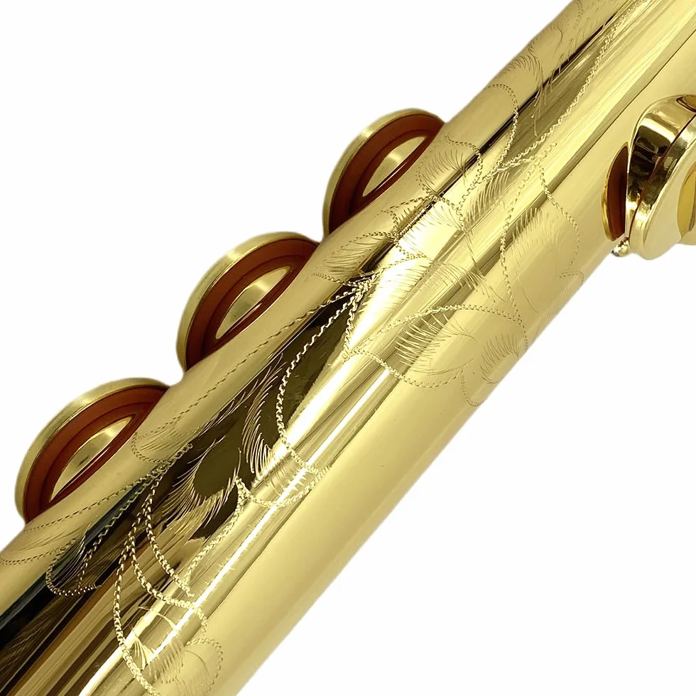 Saxofón soprano recto Bb, acabado lacado dorado, diseño ergonómico con funda, boquilla, correa para el cuello y accesorios, ideal para principiantes y jugadores avanzados