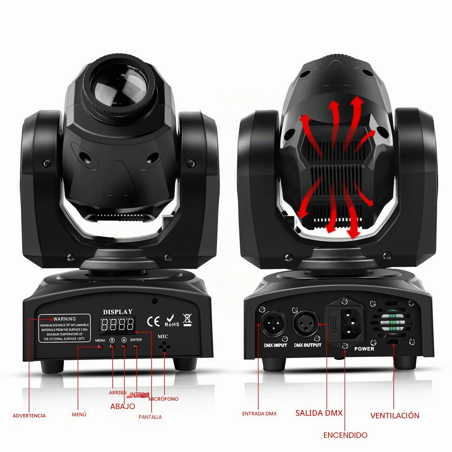 Lyre Led, UKing 50W Cabeza Móvil con Control Remoto DMX 512 Iluminación Disco DJ Luz 8 Gobos 8 Colores Sono/Auto/Master Slave/Estroboscopio para DJ Fiesta KTV Bar Club