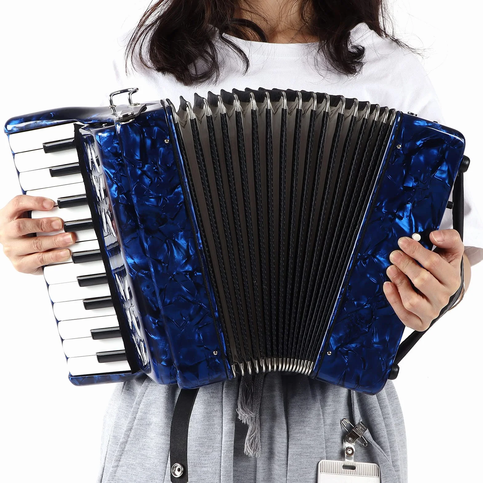 Acordeones 22 Teclas 8 Bajos Acordeón Profesionales tocando azul | Acordeon Musical Teclado Instrumento musical educativo Regalo de Adultos Principiantes Rendimiento