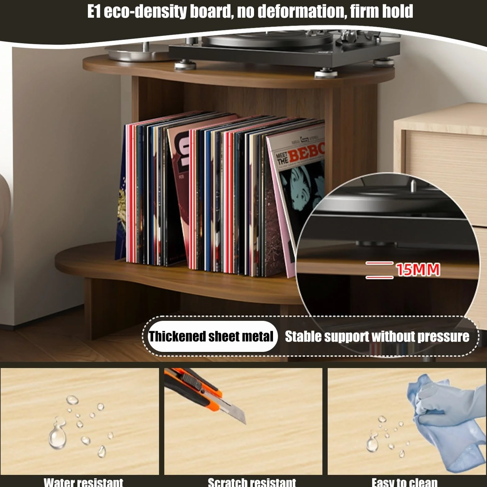 Soporte para Tocadiscos de 2 Niveles, Mesa para Discos de Vinilo para Discos, Muebles de Grabador, Estantería para Estudio, Dormitorio, Estilo Industrial(Negro)