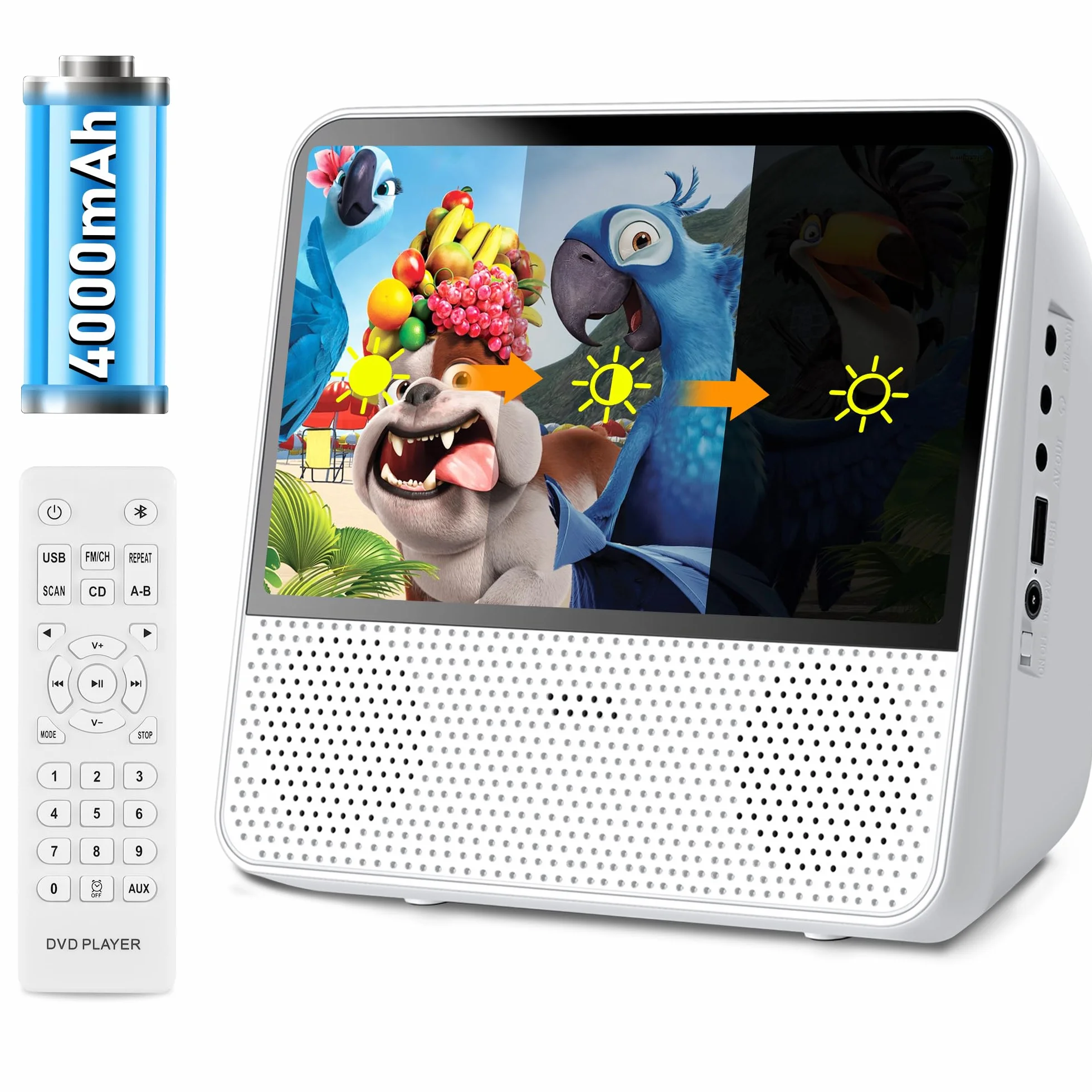 Reproductor DVD Portátil 7 Pulgadas 4000mAh Bluetooth USB AV AUX