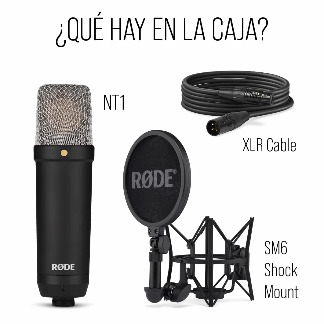 RØDE NT1 Signature Series micrófono de condensador de gran diafragma de la con soporte antivibraciones, filtro antipop y cable XLR para producción musical, grabación de voz y podcasting (Negro)