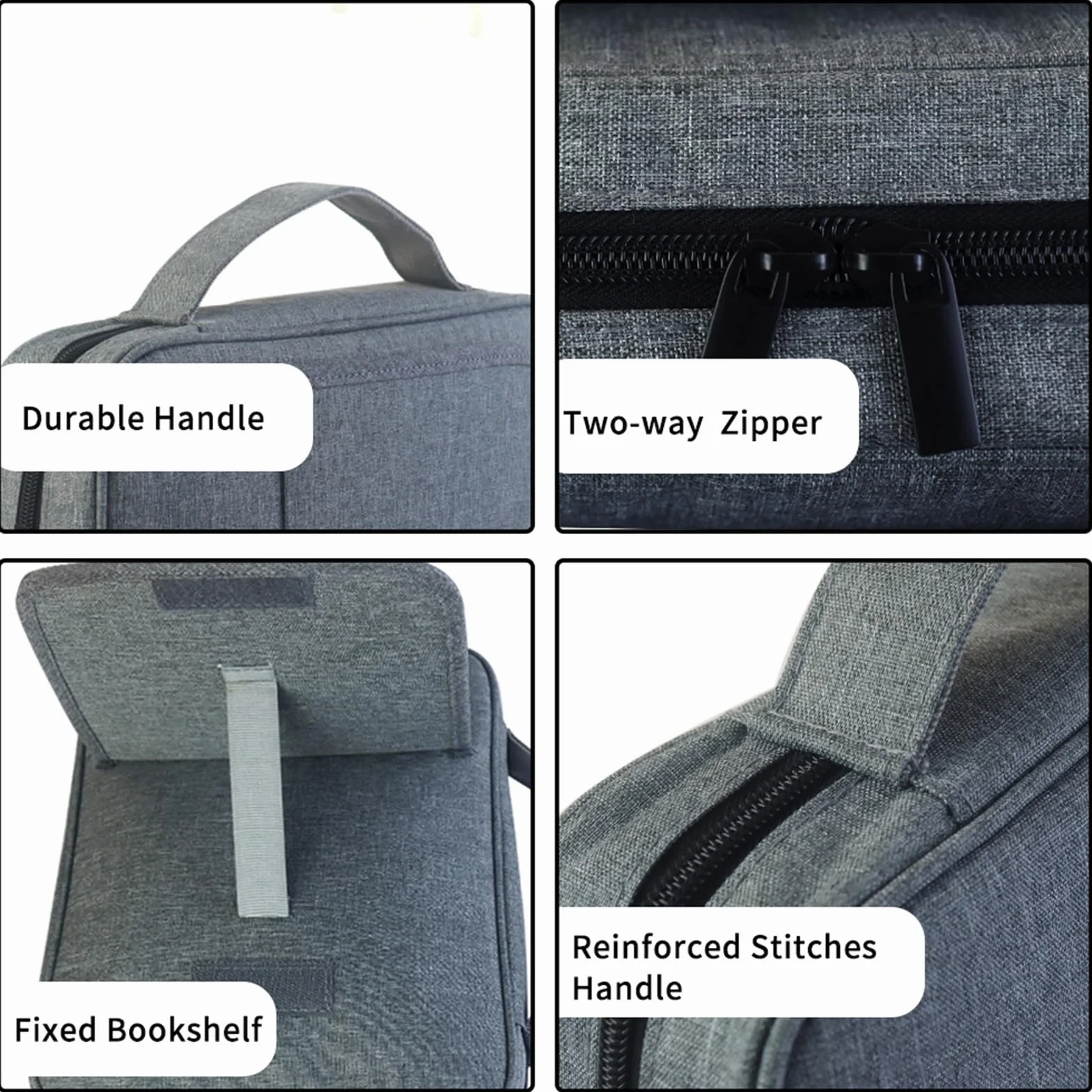 Soporte de almacenamiento con bolsillo ajustable, funda para libro, antideslizante, gris