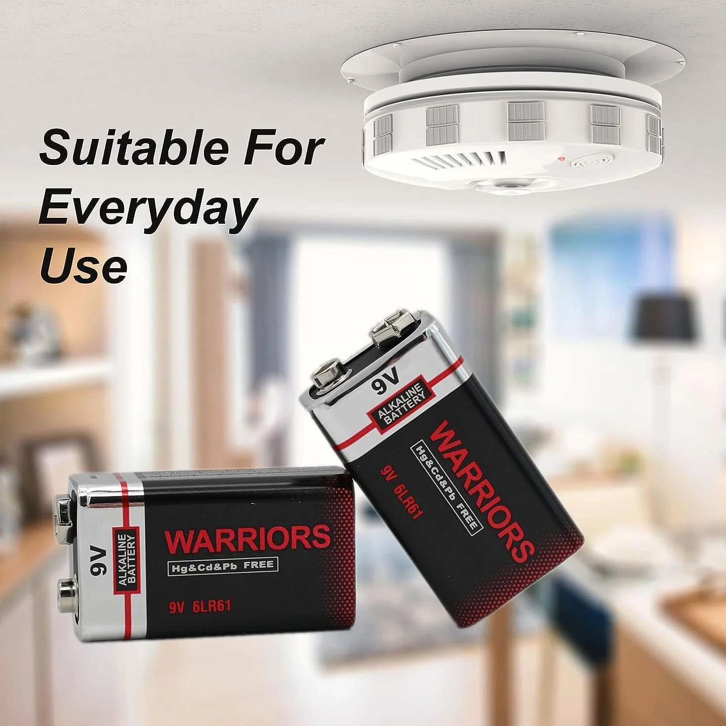 Warriors Batería Alcalina 9V 6LR61 6F22 PP3 MN1604 Larga Duración para Detectores de Humo