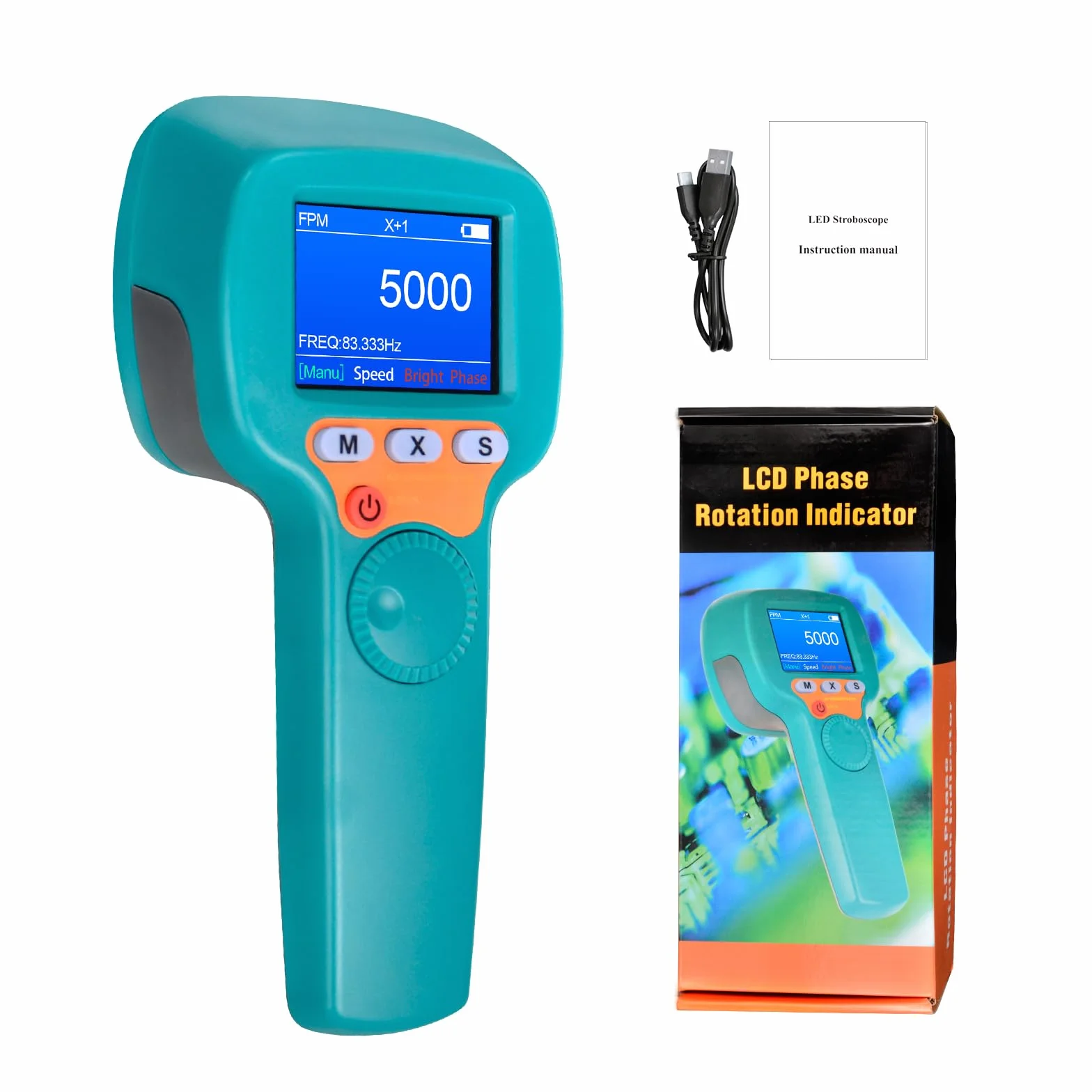 Estroboscopio Digital de Mano 60-99999 FPM, Estroboscopio LED sin Contacto YF-DT100B, Tacómetro Estroboscópico de 1500 lux con Pantalla LCD a todo Color, Velocímetro Estroboscópico 2200 mAh