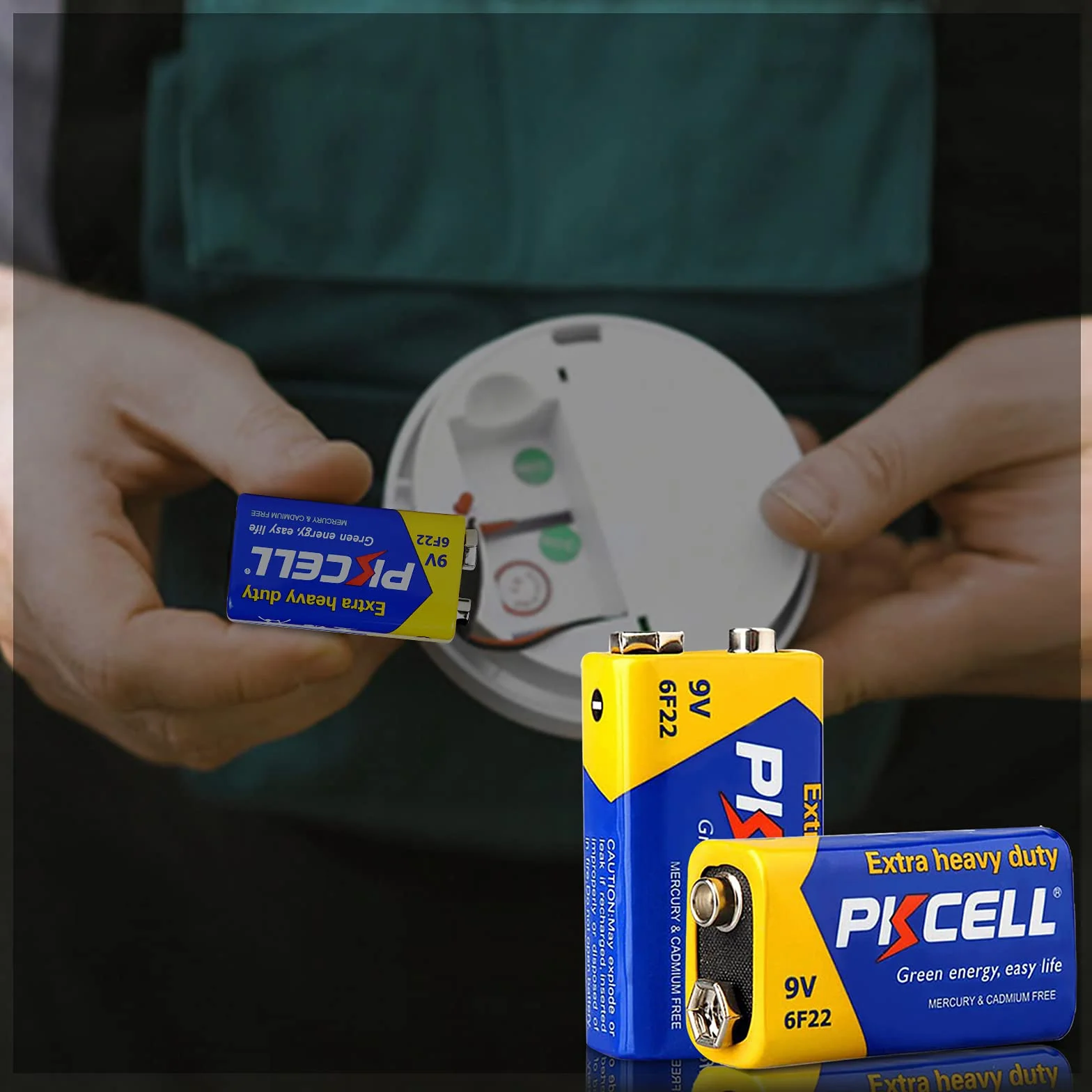 PKCELL 8 Pilas 9V 6F22 de Zinc-Carbono para Detectores de Humo, Multímetros – Ideales también para Mandos a Distancia y Juguetes Sencillos