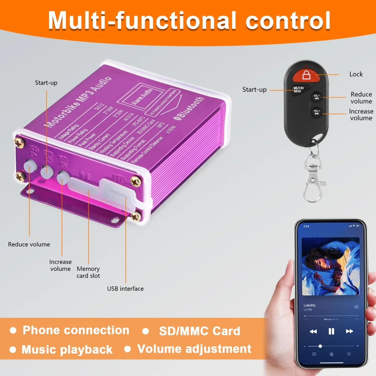 OUNONA Altavoces para motocicleta, amplificador, sistema de sonido de audio, sistema de sonido de radio para motocicleta