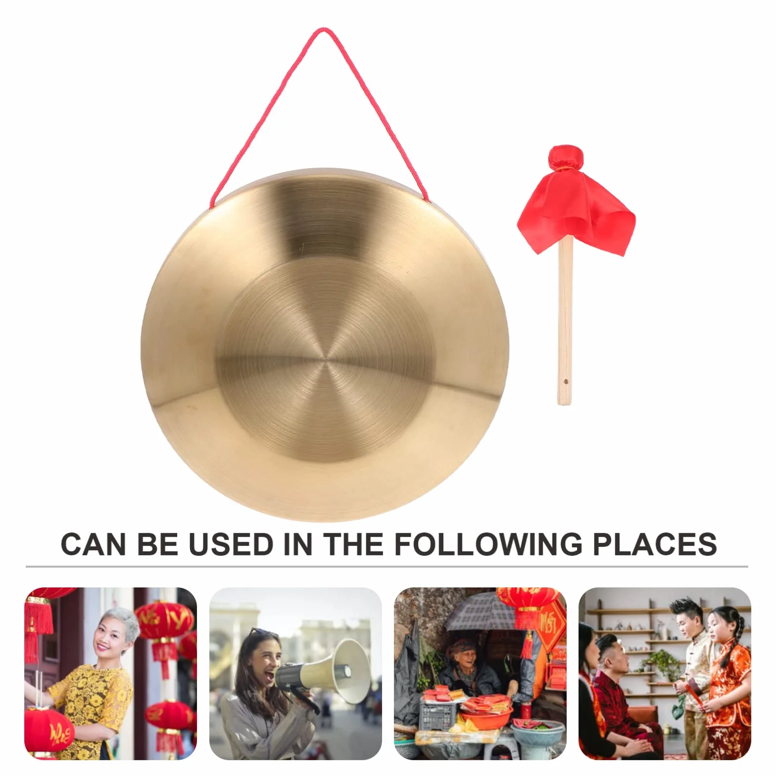 Generic - Gong con de 32 cm, diseño tradicional Tam Tam Gong tradicional chino Percussion Instrument Cobre Decorativo Chau Gong para el hogar o la oficina