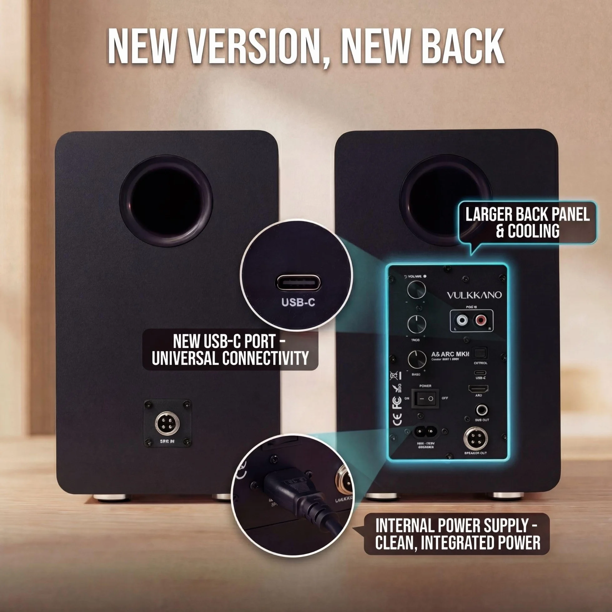 VULKKANO A5 ARC MKII Altavoces Autoamplificados con Woofer de 5.25", Bluetooth 5.0, HDMI ARC, Optica, RCA, USB, con Salida Subwoofer, Altavoces para la TV con Diseño Elegante, Color Negro
