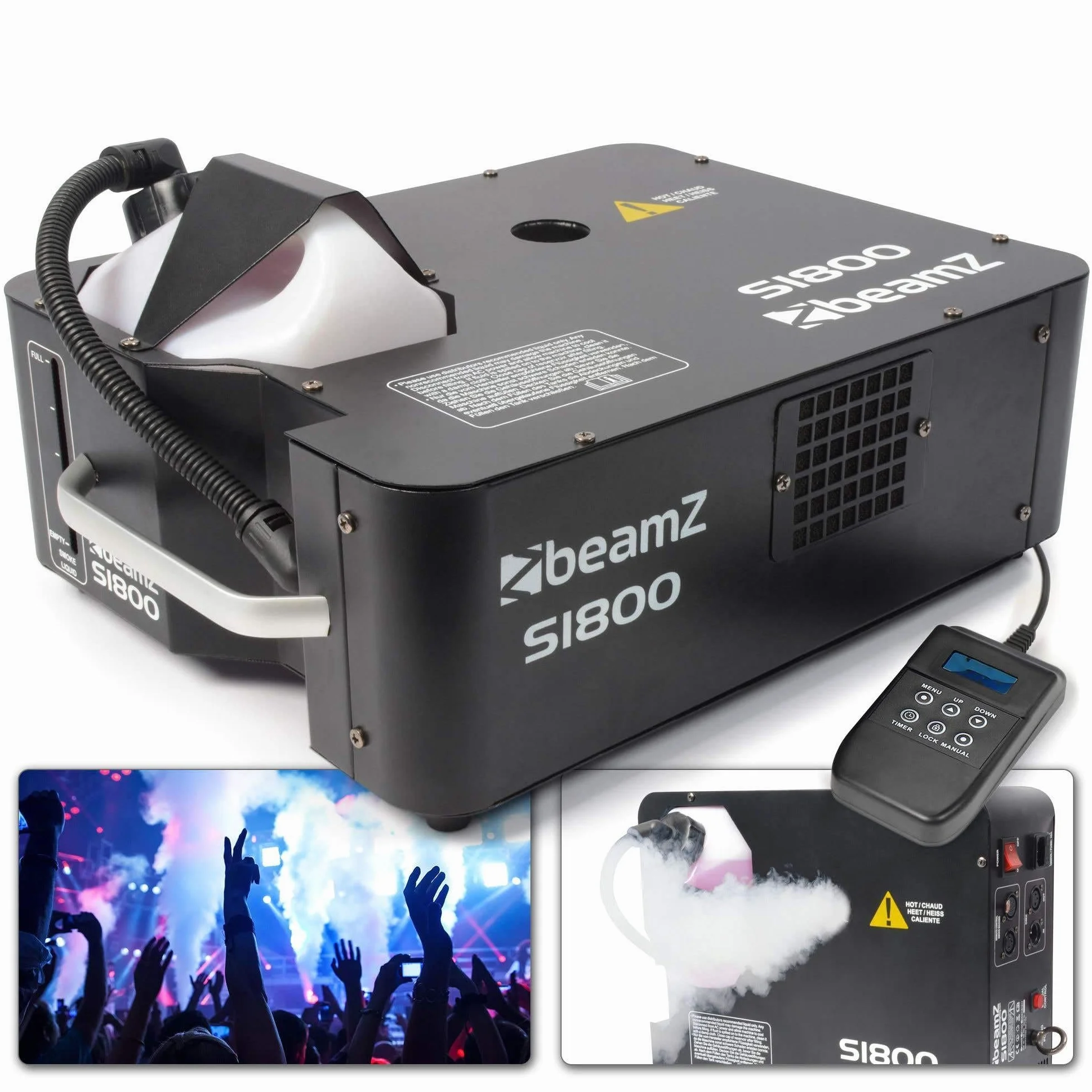 BeamZ S1800 DMX Maquina de humo 2 en 1, Salida de humo Vertical/Horizontal, 1800 W Maquina de humo para Clubs, Discotecas, Espectáculos Profesionales, Eventos, Bodas, DJs, fiestas halloween