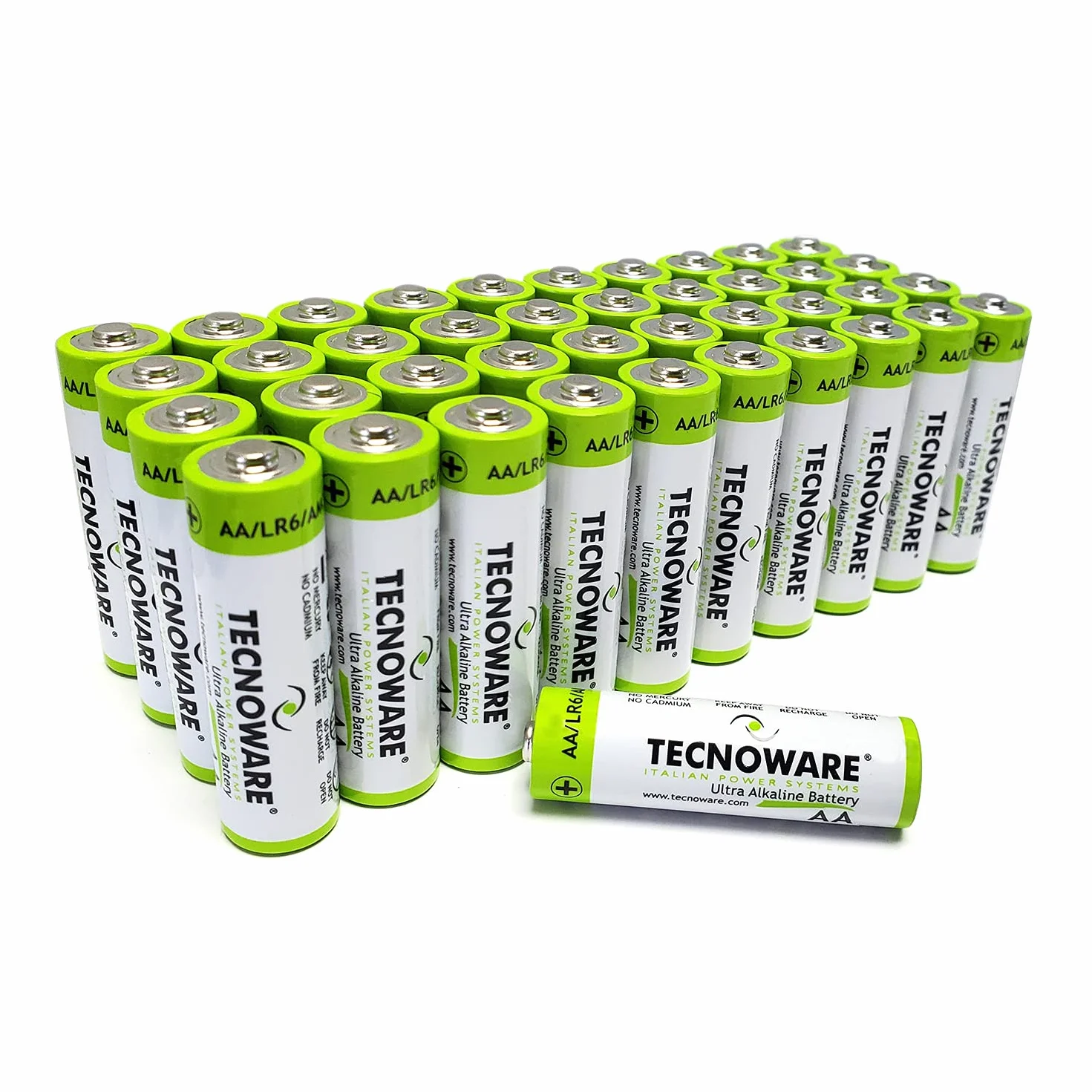 Tecnoware Pilas Alcalinas AA 1,5V Paquete 40, Duraderas Antifugas Ecológicas Reciclable