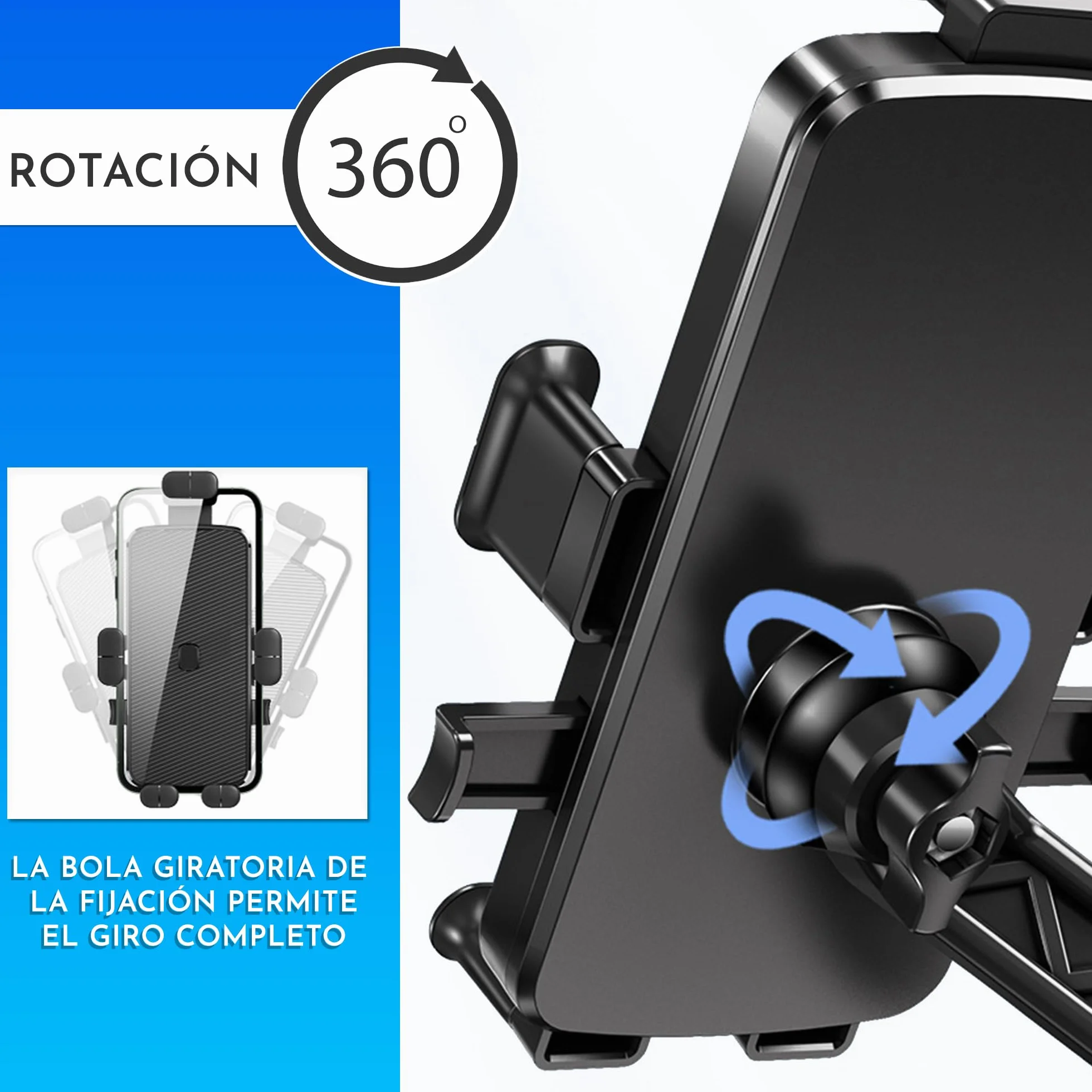 Soporte Móvil para Espejo Retrovisor de Scooter Moto 5 Sujeciones Rotación 360º Antivibración