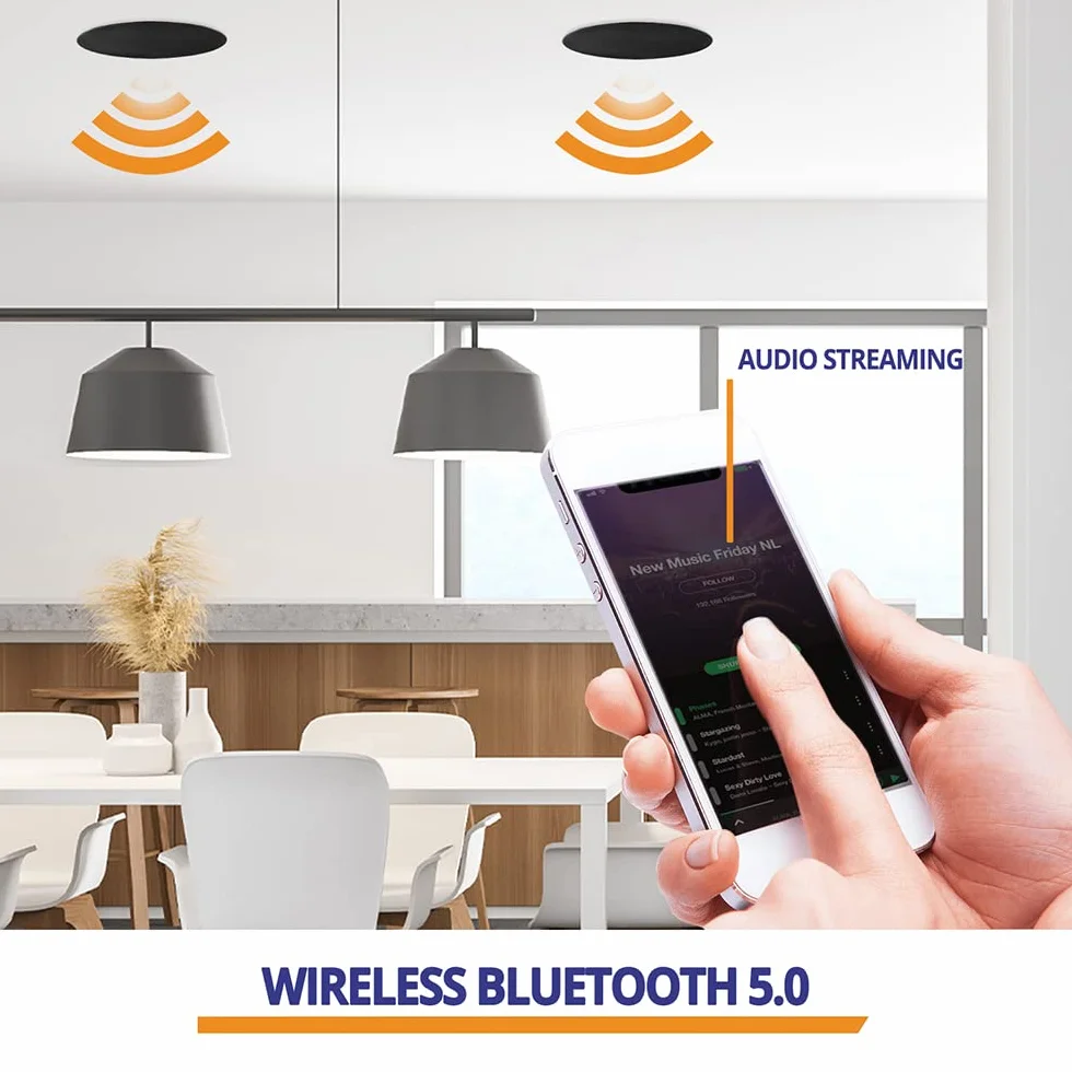 Power Dynamics NCBT6B - Altavoces Bluetooth para Techo, Color Negro, 6,50 Pulgadas, 60 W, diseño Elegante, Altavoces públicos Address, Ideal para Bars, Tiendas, restaurantes.