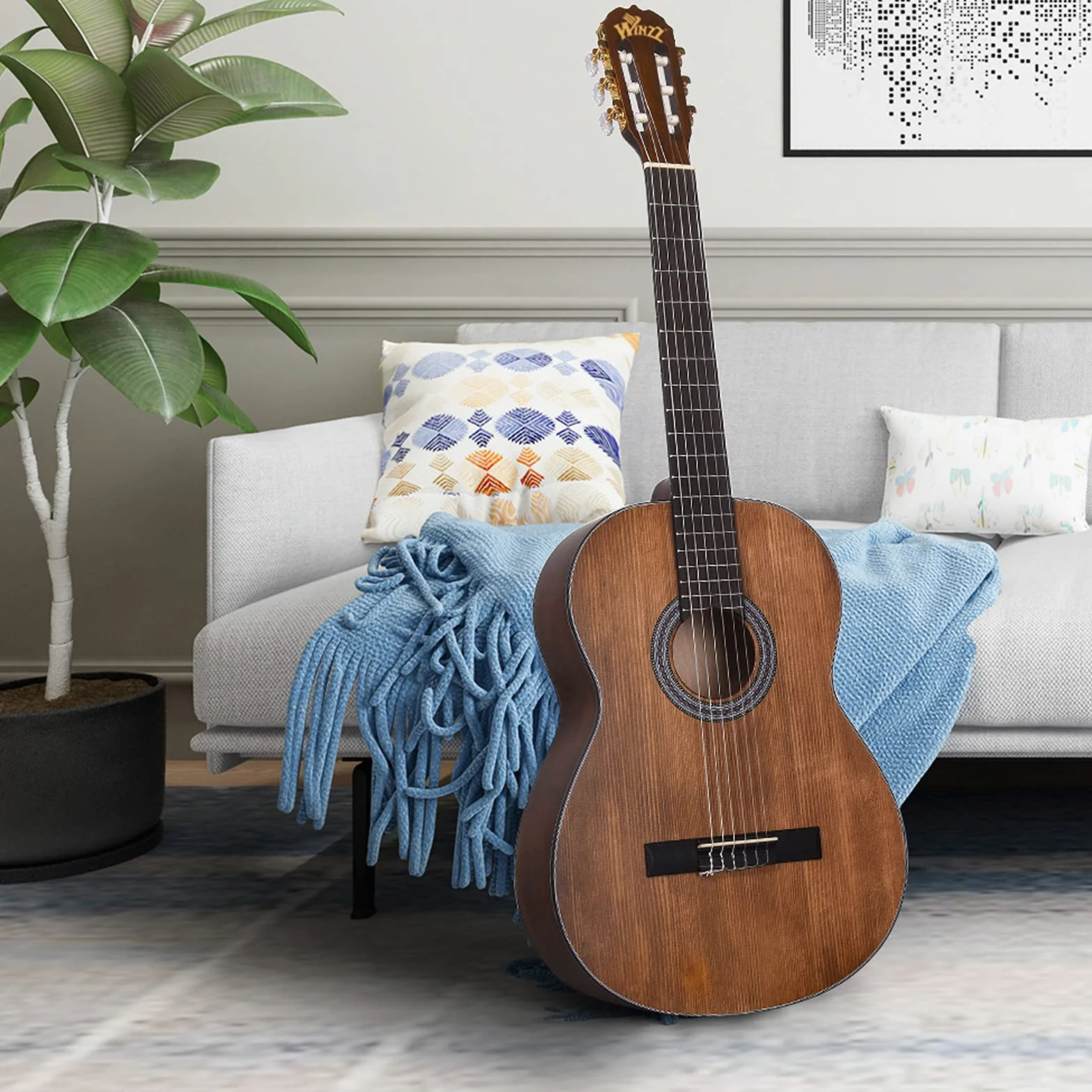 Winzz Guitarra Clásica 4/4 Adulto, Guitarra Clásica para Principiantes 39 Pulgadas, Color Marrón