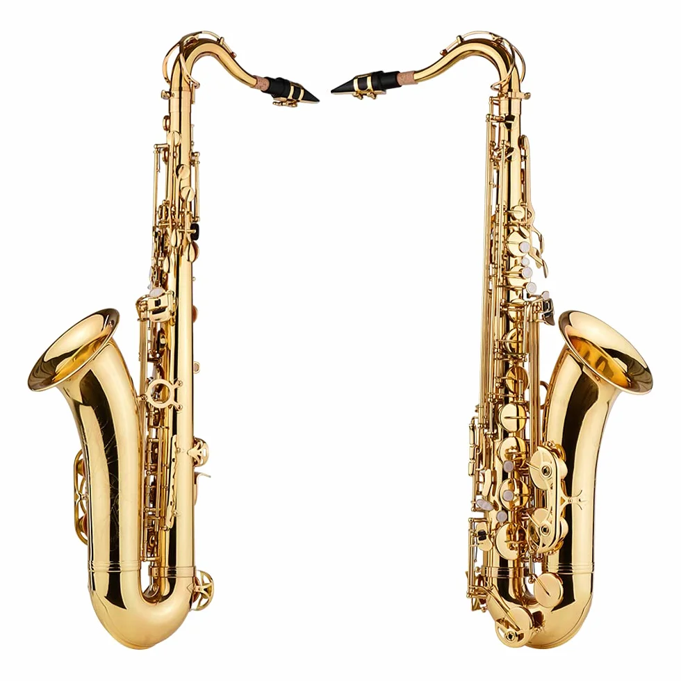 Lechnical Saxofón tenor Bb Sax Cuerpo de latón Superficie lacada en oro Instrumento de viento de madera con estuche de transporte Guantes Paño de limpieza Cepillo Sax Correas para el cuello