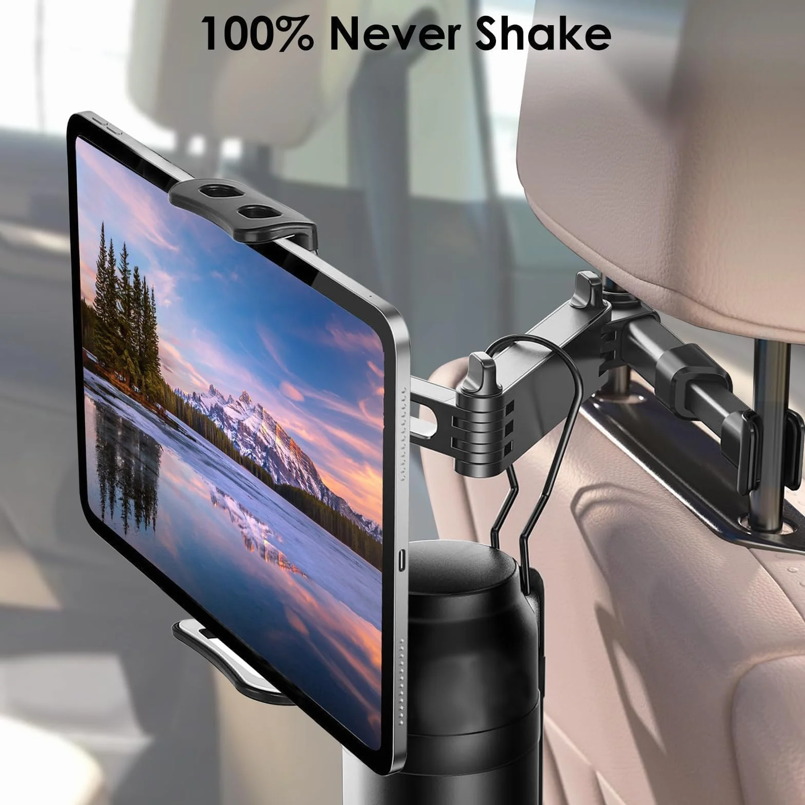 Linkstyle Soporte Tablet Coche, Extensible Soporte Reposacabezas Asiento Trasero Rotación 360°, Compatible con iPad Tablet Móvil Samsung Galaxy Kindle de 4"-10.6" Pulgada
