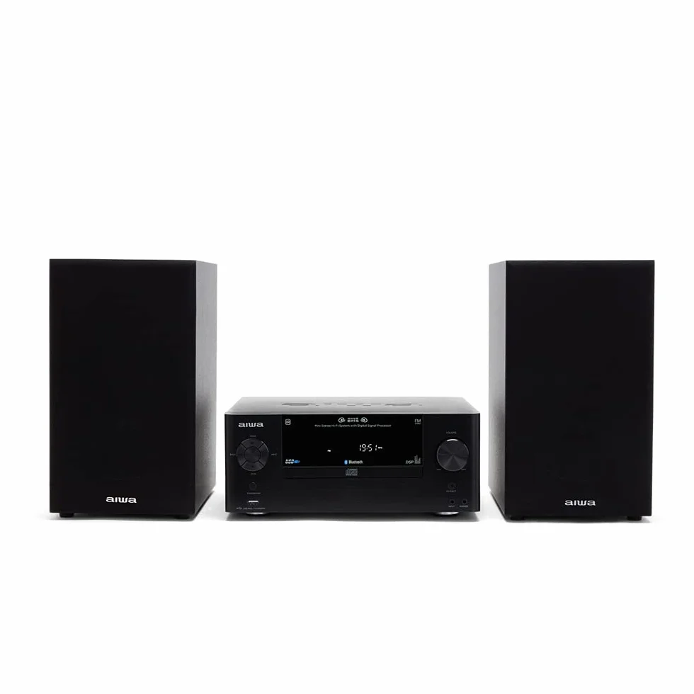 Aiwa MSBTU-500 - Microcadena con Mando a Distancia, (Hi- Fi, Bluetooth, Equipo De Sonido, CD, USB-Carga, MP3, Radio FM, 50W (RMS),Diseño Compacto, Ecualizador)-Color Negro