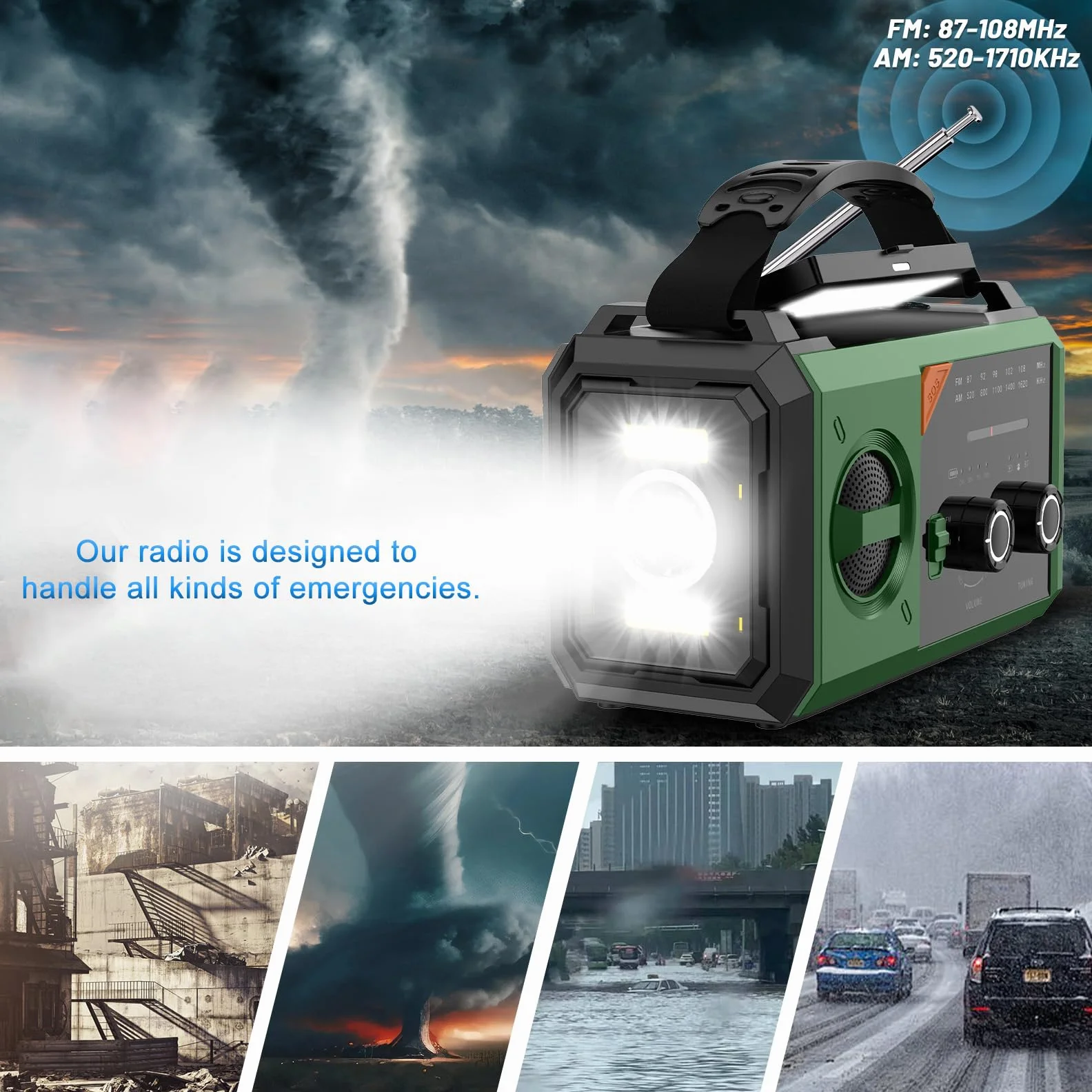 27000mAh Bluetooth Radio Solar de Emergencia con Manivela, Am/FM de Radio 3 Métodos de Carga 8 en 1 Radio Portátil de Emergencia, SOS, Linterna, Brújula, Lámpara de Lectura, Toma de Auriculares