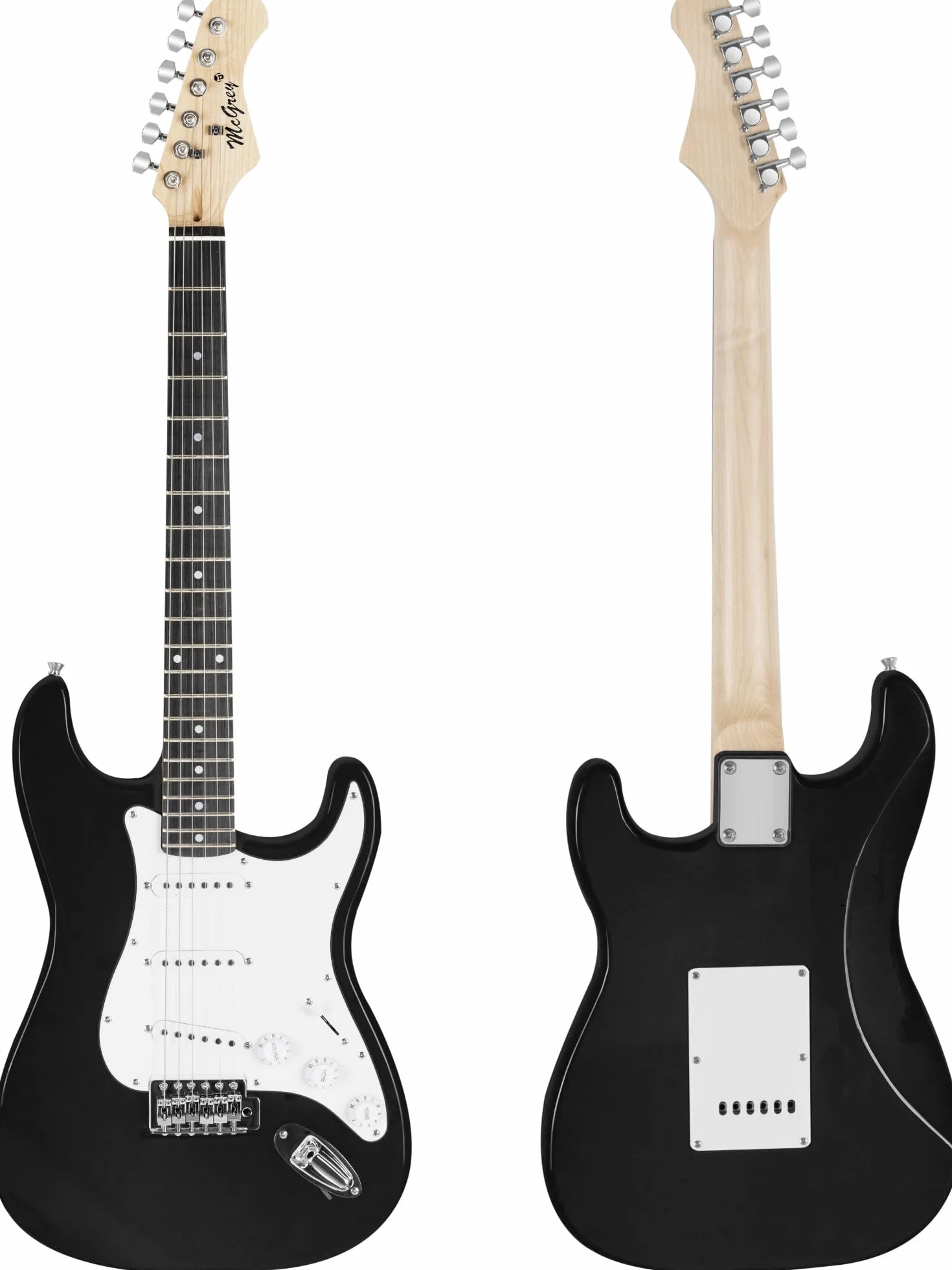 McGrey Rockit ST Set Completo E-Guitarra (set para principiantes de 8 piezas con guitarra, amplificador, cuerdas de repuesto, funda para guitarra, afinador, púas, correa y cable de guitarra) Negro