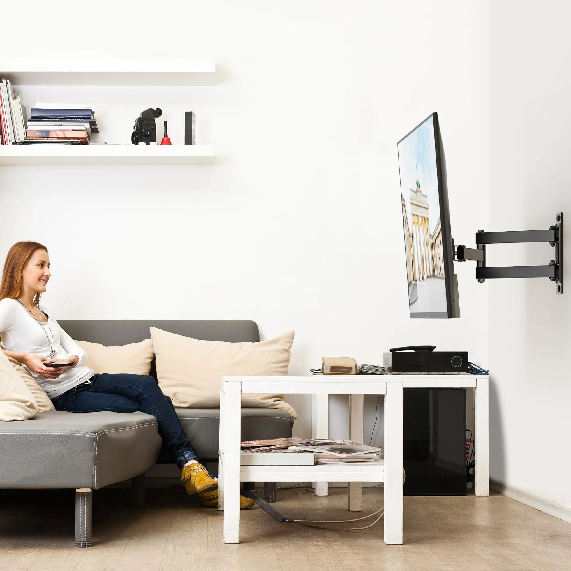 BONTEC Soporte TV Pared Inclinable Giratorio 13-42 Pulgadas Planos Curvos LCD LED OLED, Brazo Extensible hasta 25 kg VESA 200x200 mm