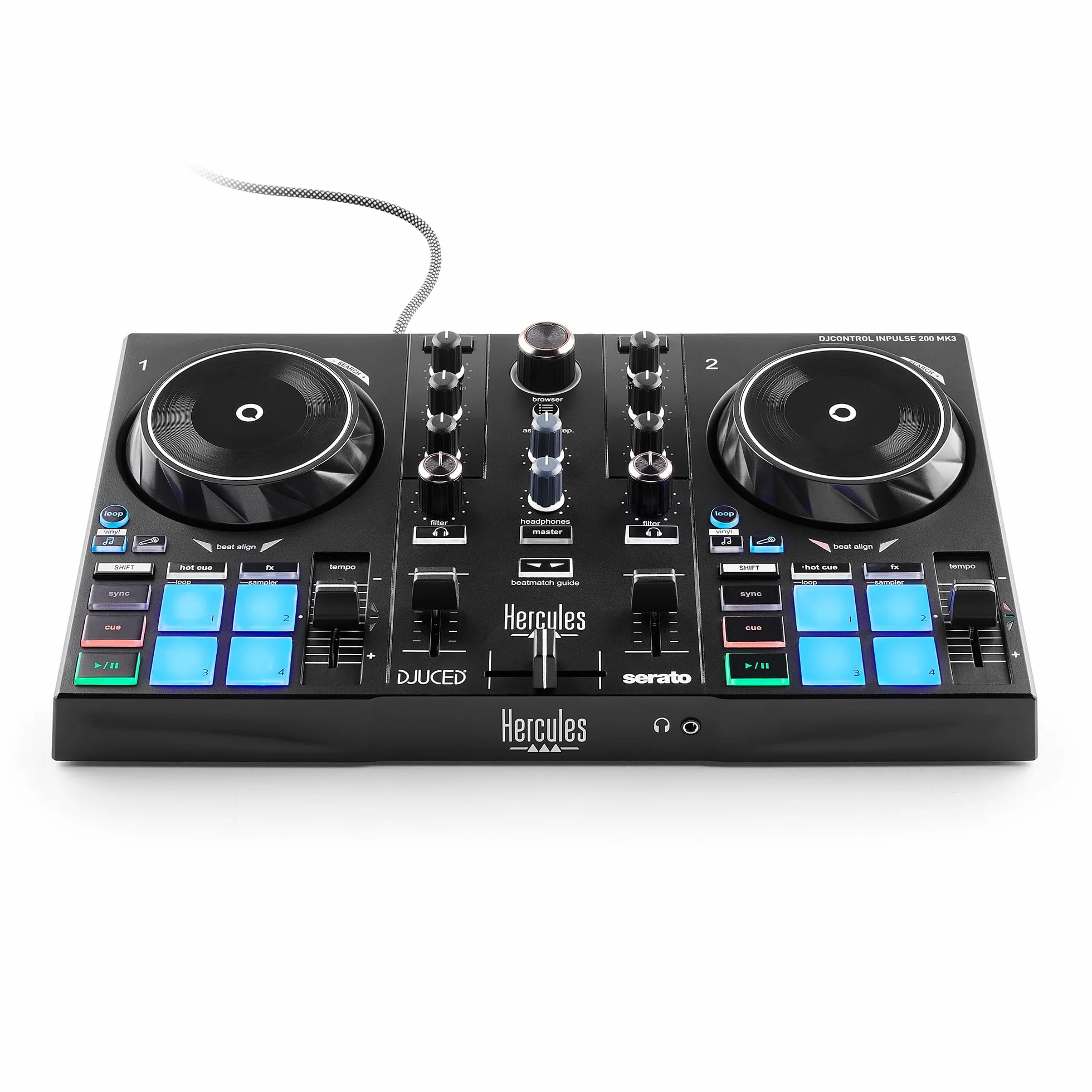 Hercules DJControl Inpulse 200 MK3 – Controladora de DJ ideal para empezar a pinchar – Software y tutoriales incluidos – Streaming de Spotify y Apple Music con Serato DJ Lite