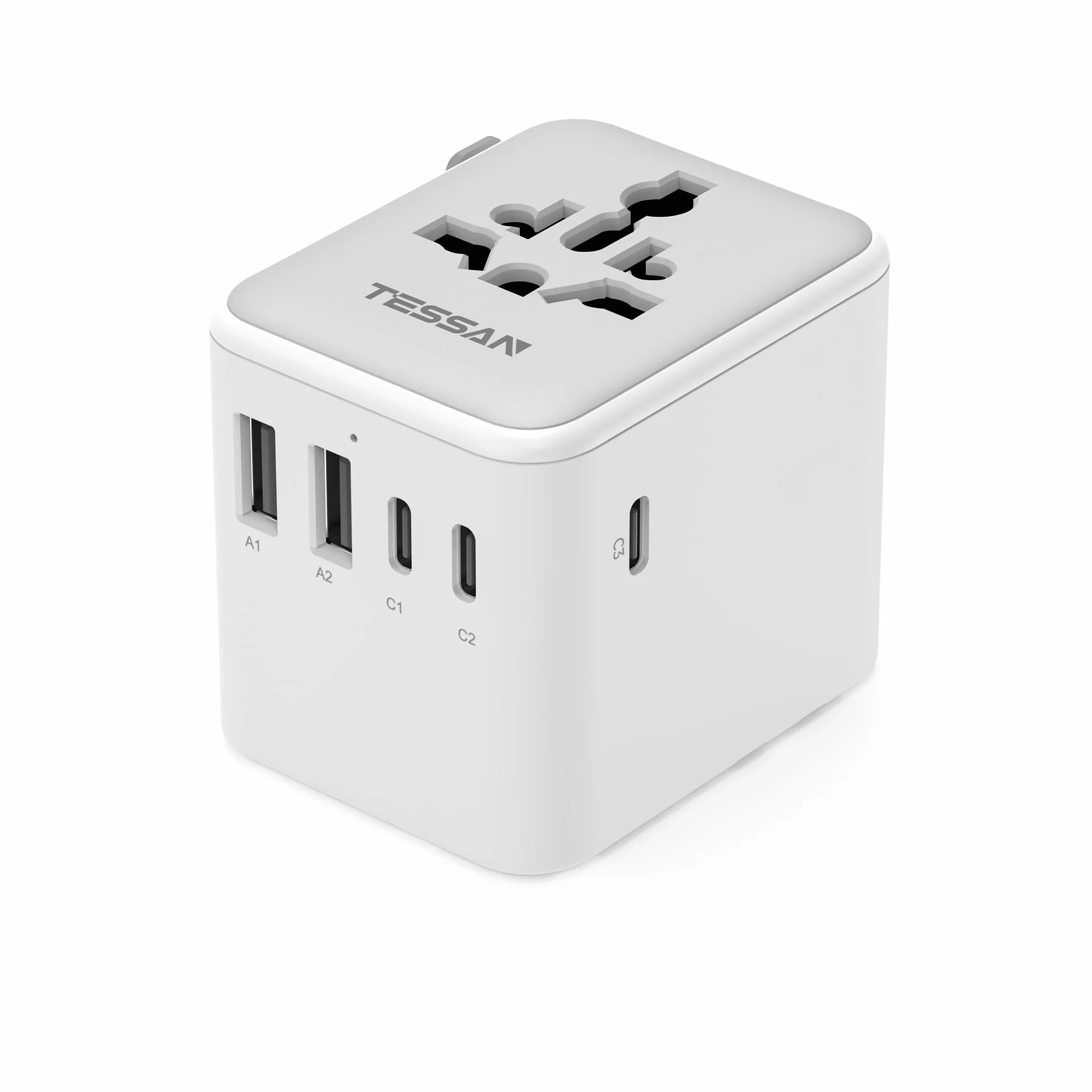 TESSAN Adaptador Enchufe Universal Viaje con 2 USB y 3 USB C para USA UK Irlanda Australia 224 Países
