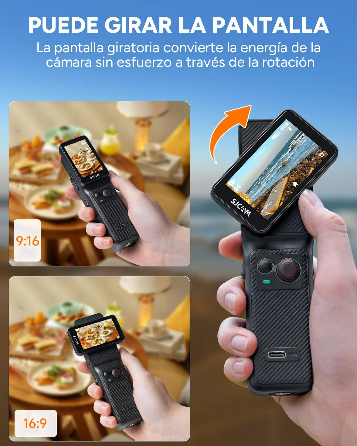SJCAM C400 Cámara Acción 4K Paquete Vlog 64G 2.29" Pantalla Táctil 7 Horas Autonomía Impermeable Estabilización 6 Ejes Negro