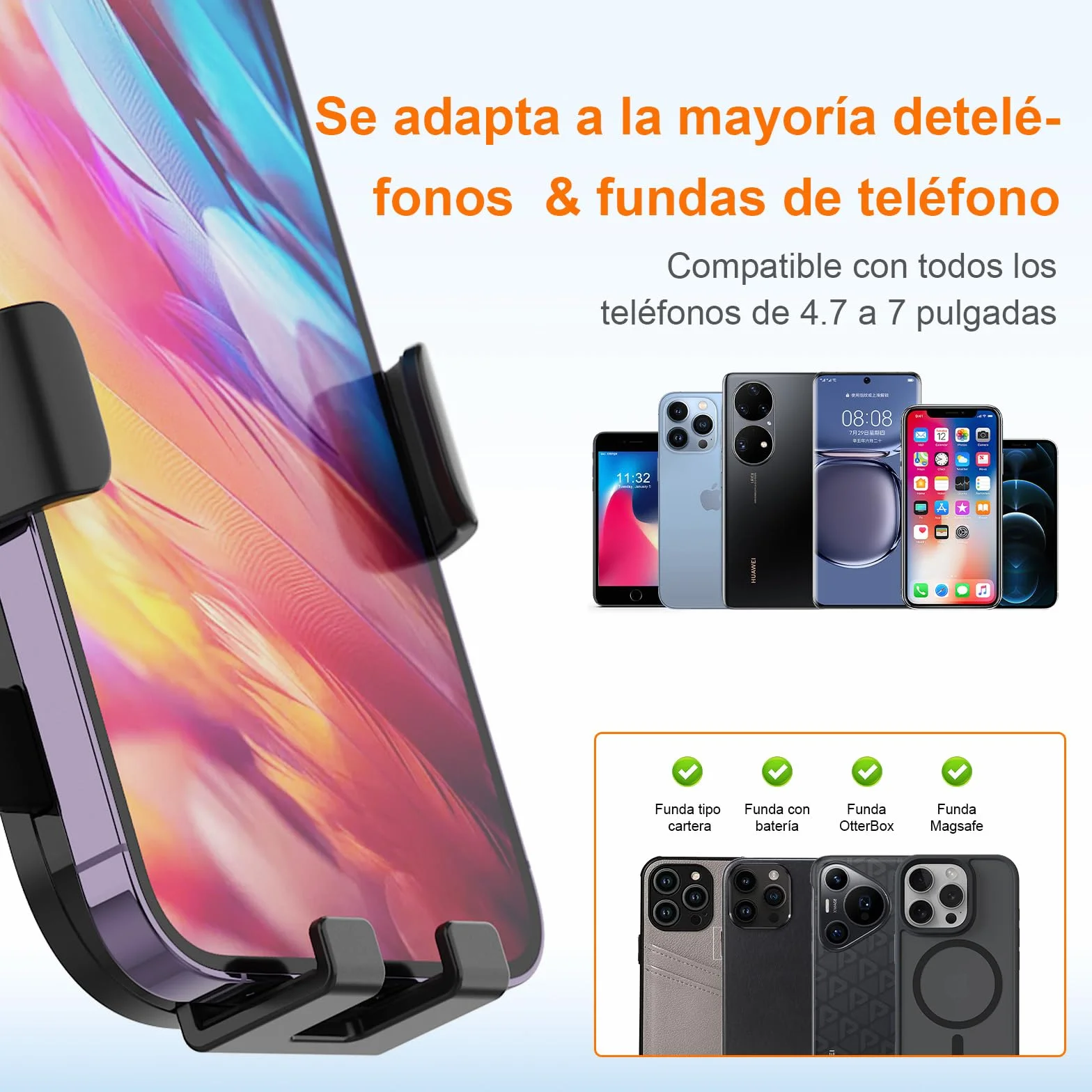 GRIFEMA Soporte Móvil Coche Rejilla Ventilación Cierre Automático Rotación 360° Compatible 4,7-7 Pulgadas