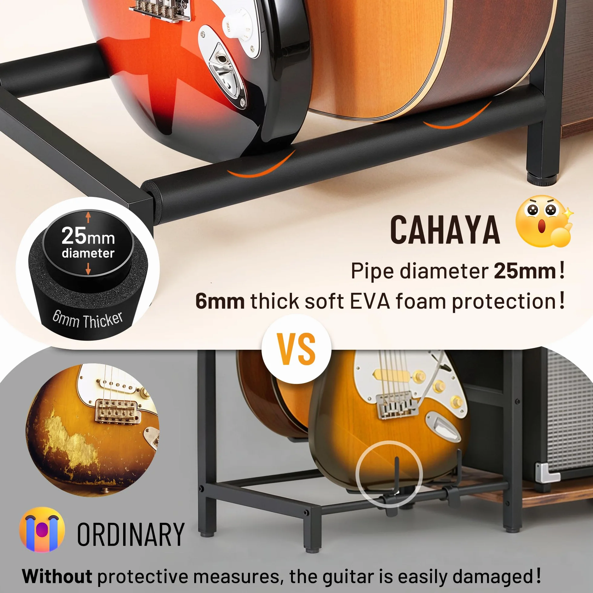 CAHAYA Soporte 4 en 1 para Guitarra Discos – Estantería para 200 LPs con soporte para 2 guitarras – Almacenamiento para Tocadiscos, Guitarra Acústica, Eléctrica Bajo