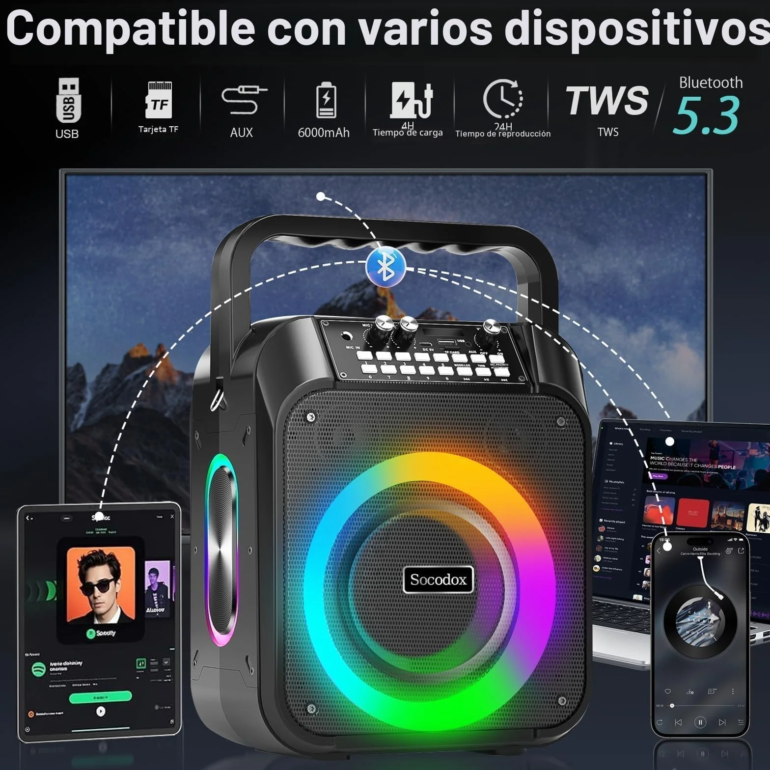 Máquina Karaoke,Altavoz Bluetooth Portátil con 2 Micrófonos Inalámbricos,Batería de 6000 mAh,Playtime 8H,Estéreo TWS,Luces RGB, Sistema Pa Dual Bass Boost para Adultos,Niños,Fiestas,Canto,DJ