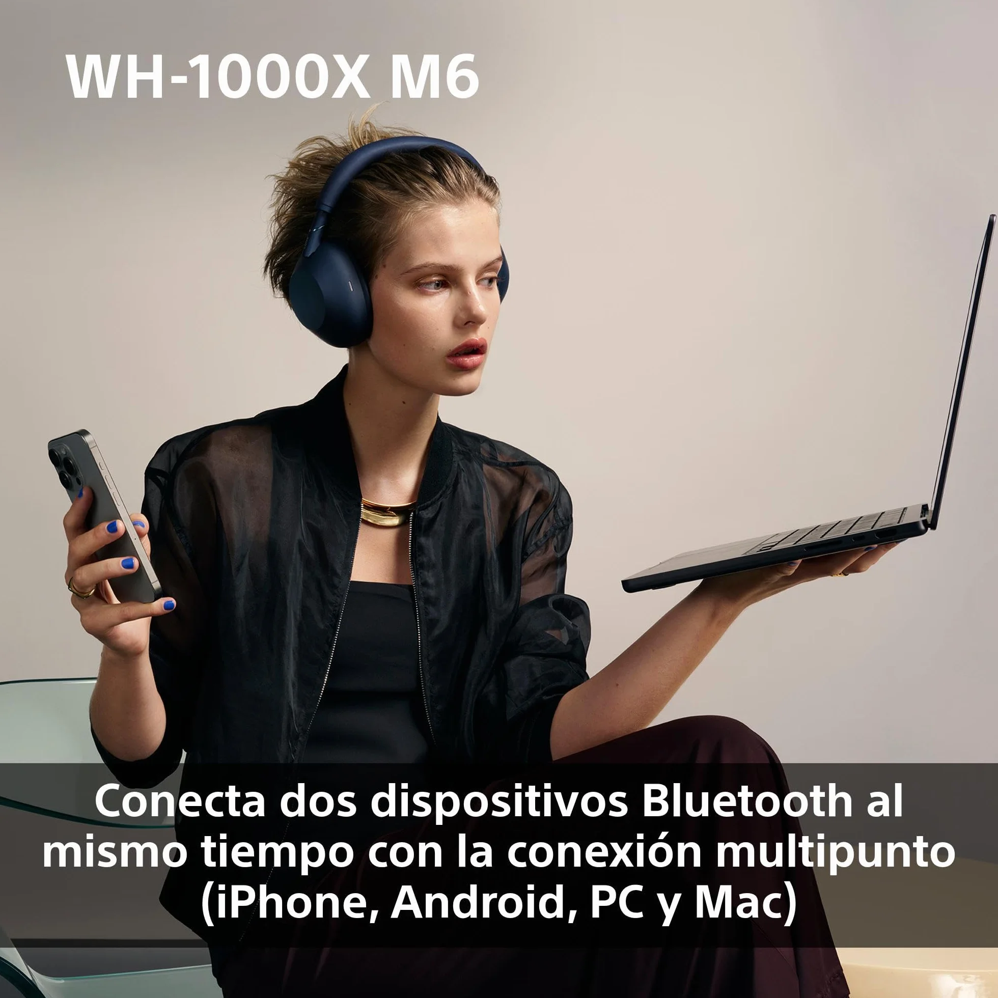 Sony WH-1000XM6 Auriculares Bluetooth inalámbricos con Noise Cancelling, Sonido de Alta resolución, cómodos, diseño Plegable, Estuche Resistente, 30 Horas de batería, iOS y Android - Plata