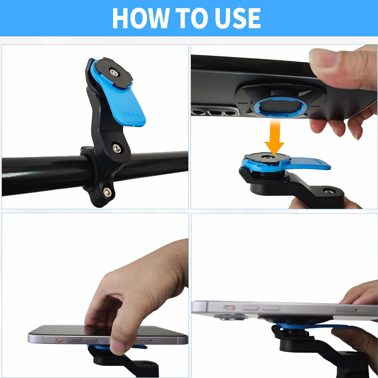 Handlebar Mount Soporte Universal para Bicicleta y Moto, Handlebar Mount Soporte Móvil Bicicleta Montaña, Giratorio a 360 ° para MTB y Motocicletas para Diámetro del Tubo Aprox.22,2 - 28,6 mm (Azul)