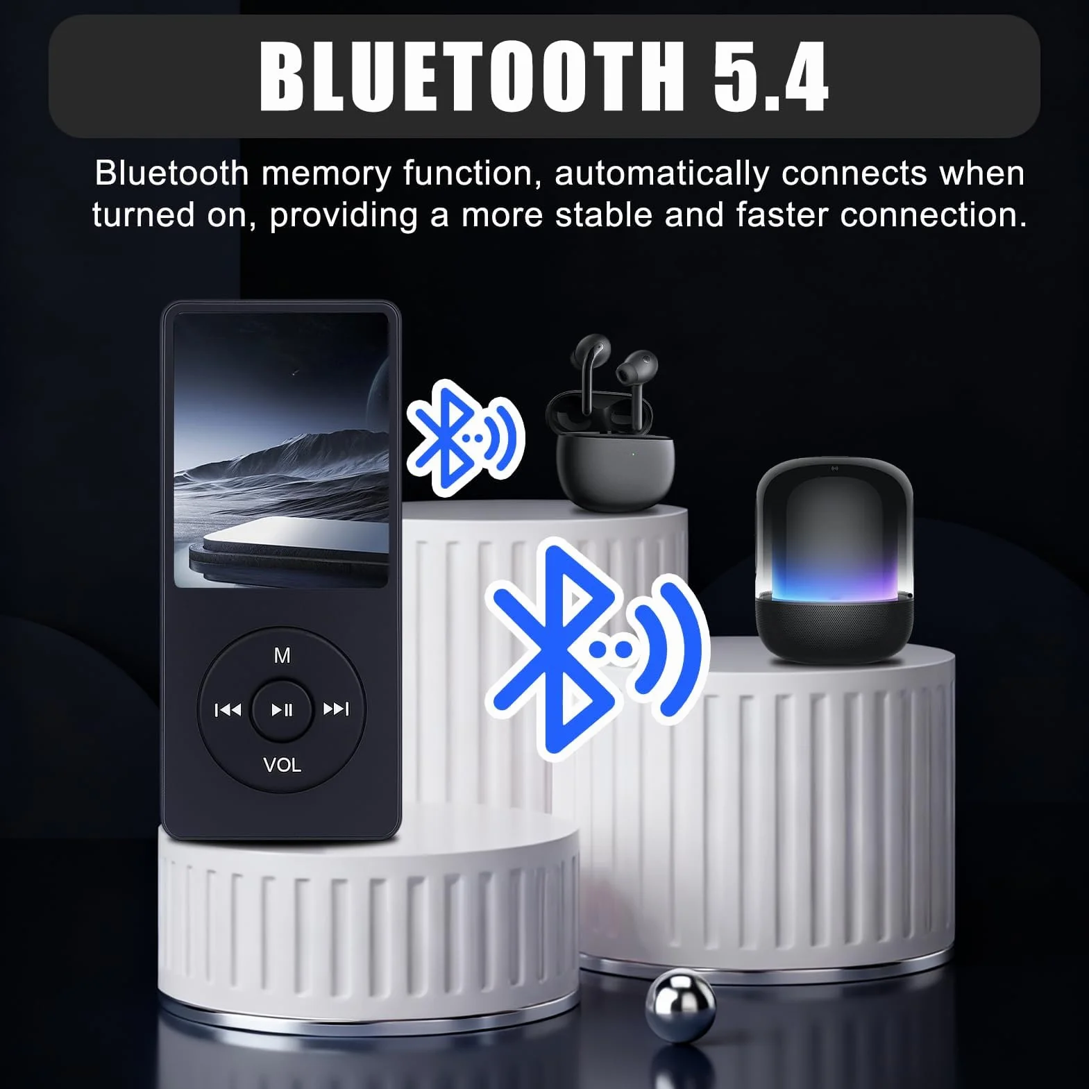 Reproductor MP3 32GB Bluetooth 5.3 Pantalla TFT 1,8 Pulgadas Auriculares Altavoz Libro Electrónico Grabación 128GB