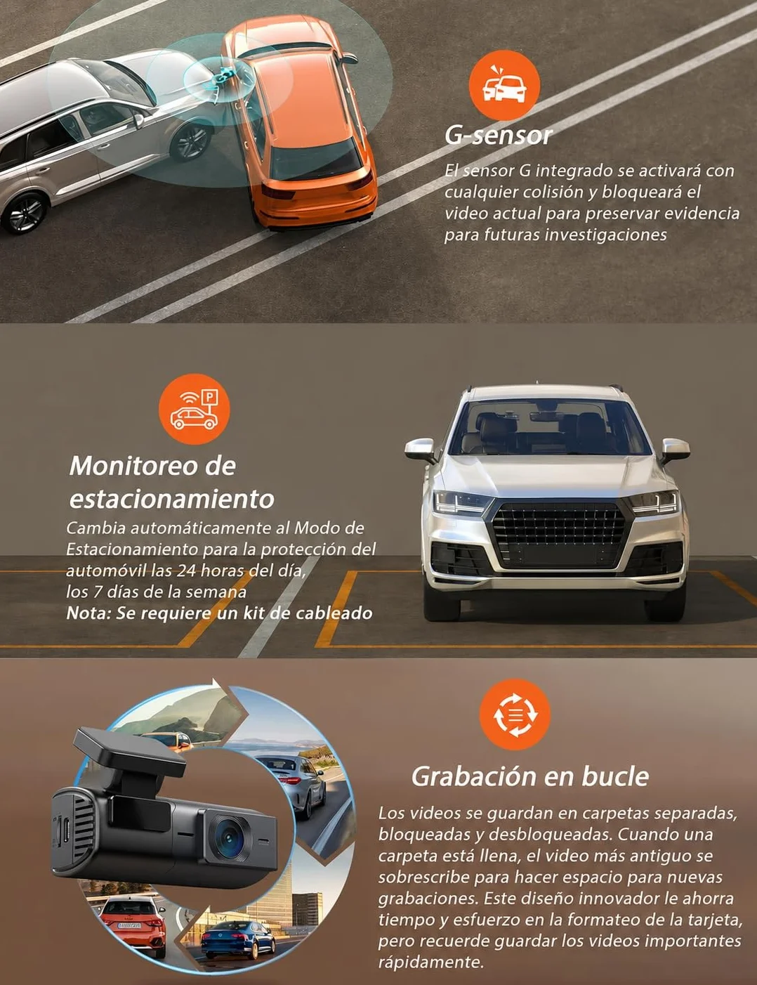iZEEKER 2.5K Dashcam WiFi Cámara para Coche 1440P Front Dashcam Visión Nocturna WDR G-Sensor Grabación en Bucle Modo Parking 24H