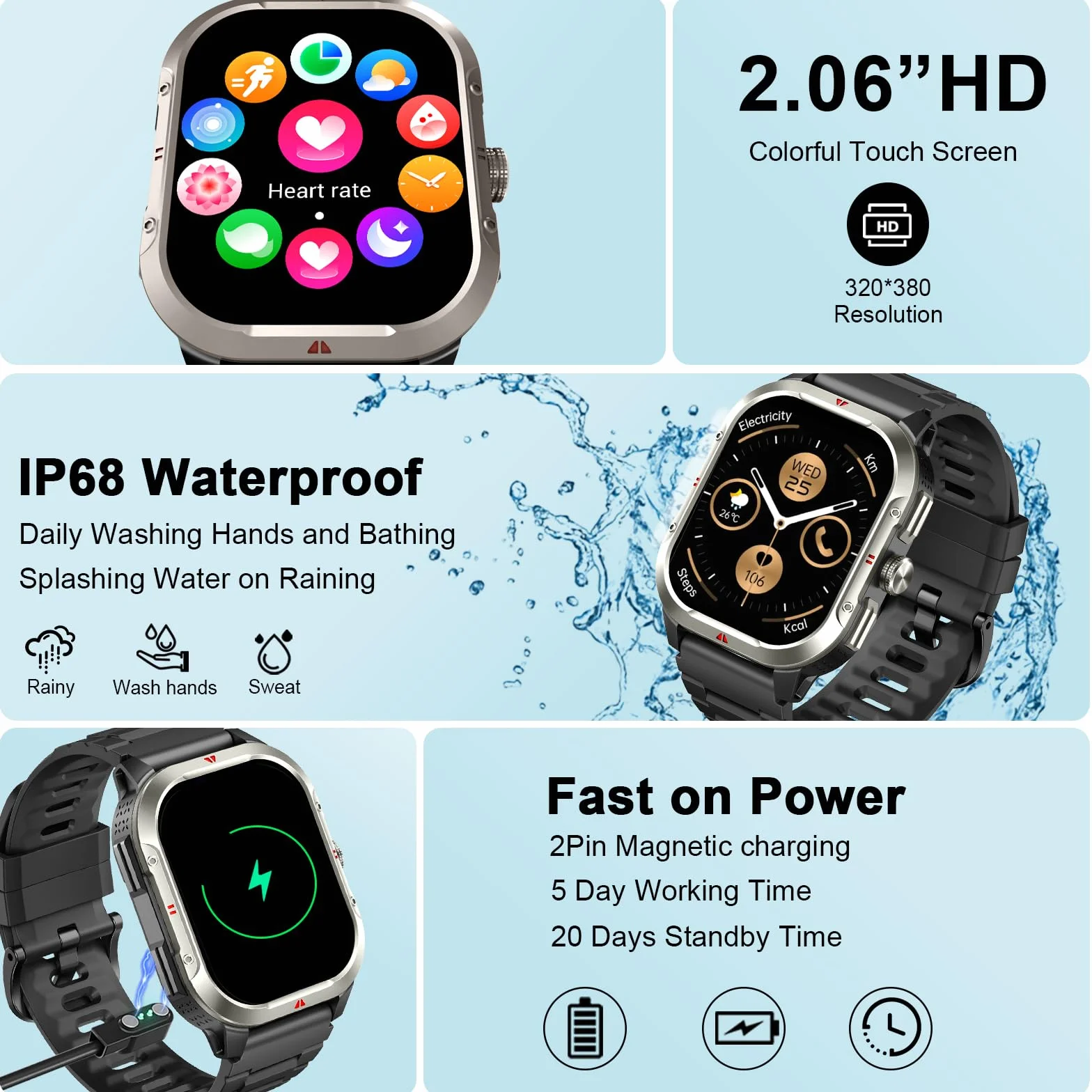 Reloj Inteligente Hombre con GPS, 2.06'' HD Smartwatch con Llamadas Bluetooth, IP68 Fitness Tracker con 110+ Modos Deportivos, Monitor de Sueño/Podómetro/Pulsómetro/SpO2 Smart Watch para Android iOS