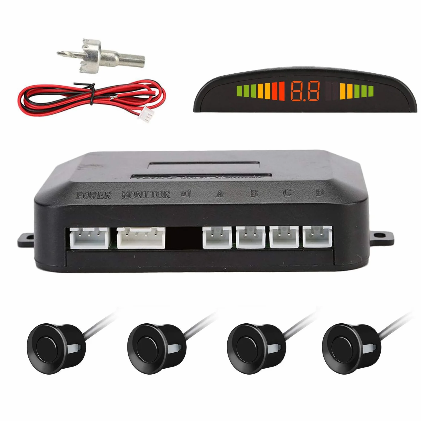 OSAN CICMOD Sensores de Aparcamiento Marcha Atras, Kit de Auto LED Display + Alarma de Sonido + 4 Sensores Negro