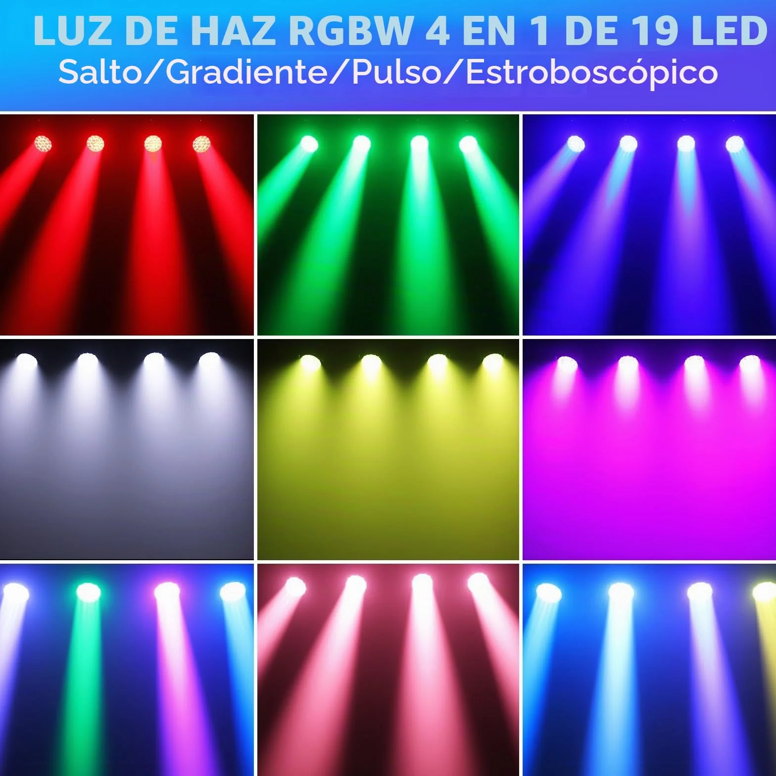 2 Piezas 19 X 15W Wash Zoom Cabeza Móvil, RGBW 4 en 1 LED Enfocando Luz 4 Modos de Control Profesional Escenario Moving Head para Fiesta KTV Concierto Bar Festival Boda Discoteca