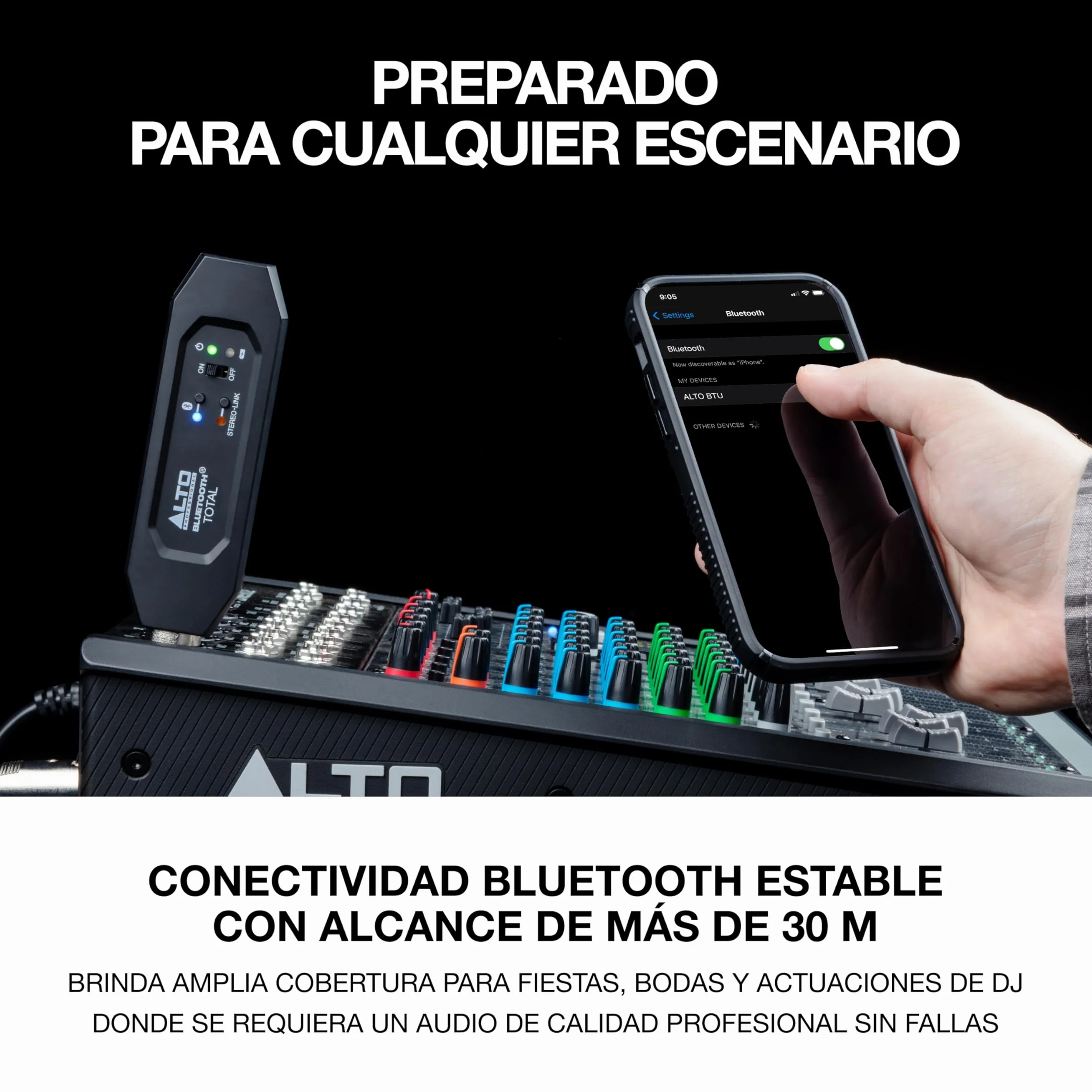ALTO Bluetooth Total 2 Receptor Bluetooth Recargable con XLR para Mesa de Mezclas y Equipos de Sonido